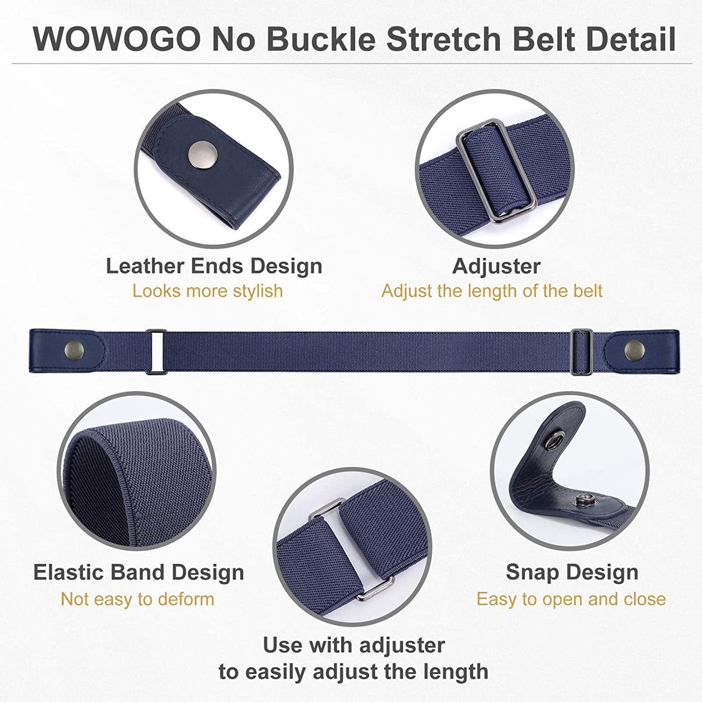3 Pack No Buckle Stretch Women Belt Buckle Free Invisible Elastic Waist Belts for Jeans Dresses Apparel & Accessories > Clothing Accessories > Belts WOWOGO