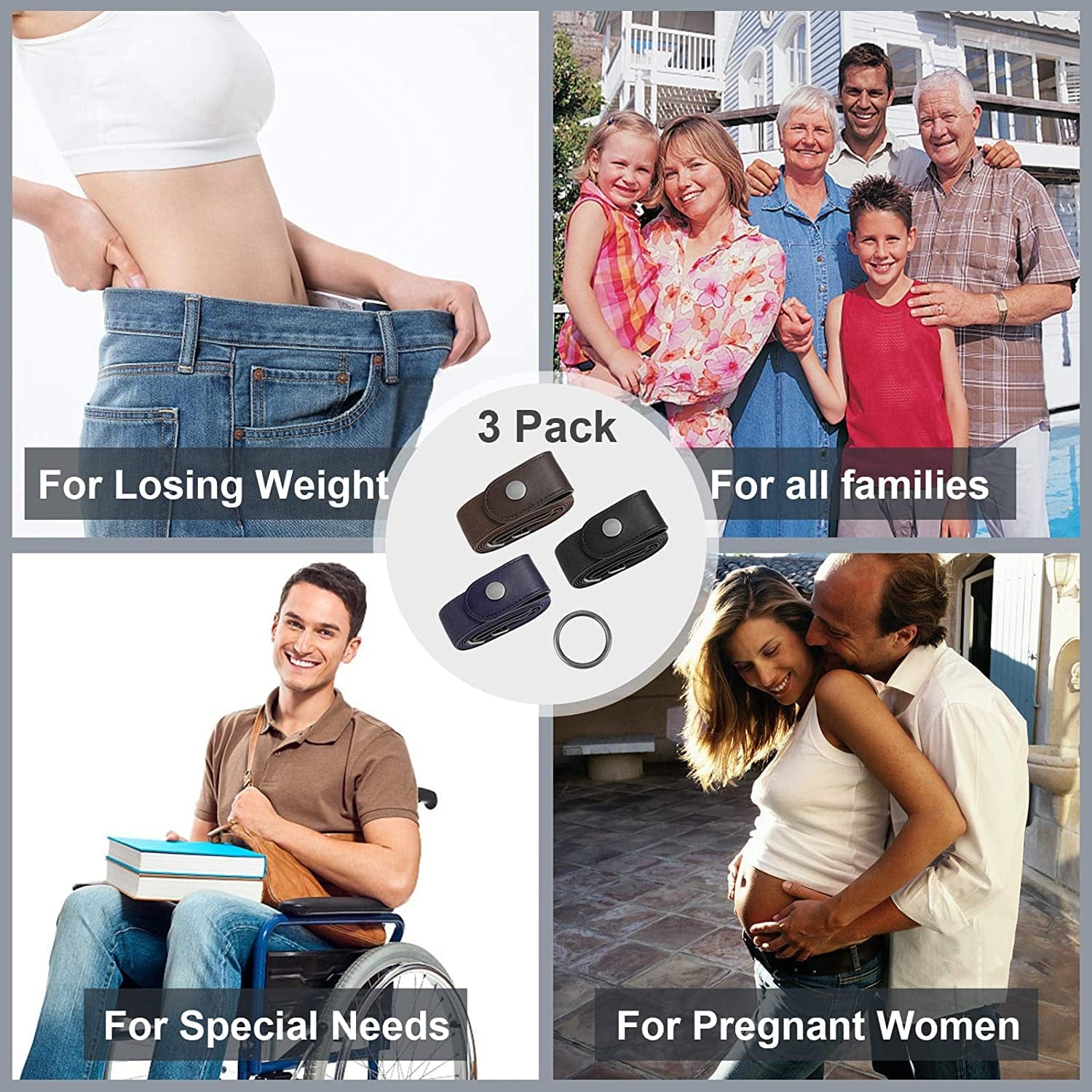 3 Pack No Buckle Stretch Women Belt Buckle Free Invisible Elastic Waist Belts for Jeans Dresses Apparel & Accessories > Clothing Accessories > Belts WOWOGO