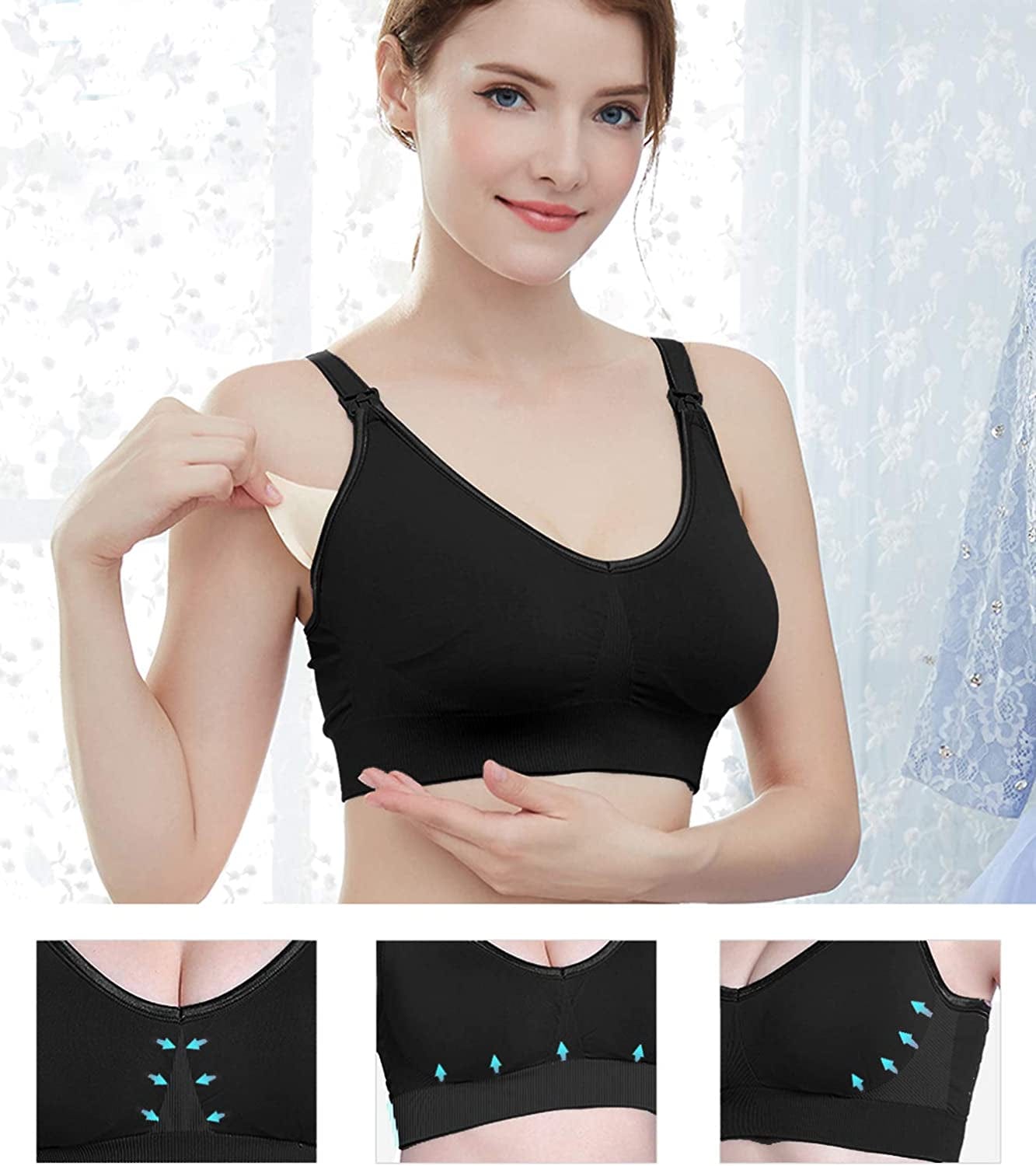 3 Pack Nursing Bra for Breastfeeding Women Maternity Bralette Wireless Sleeping Bras(Black/Beige/White,L) X-Large