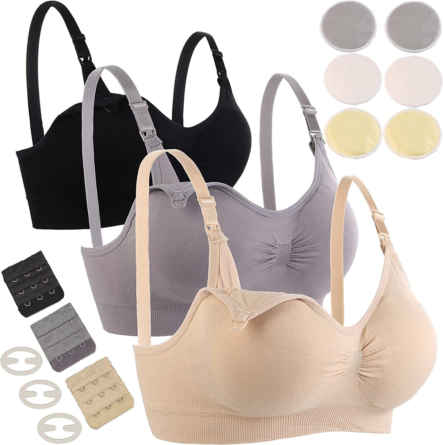 3 Pack Nursing Bra Seamless Breastfeeding Bras with Extra Washable Nursing Pad Maternity Sleep Bralette for Women Multicolor / Medium