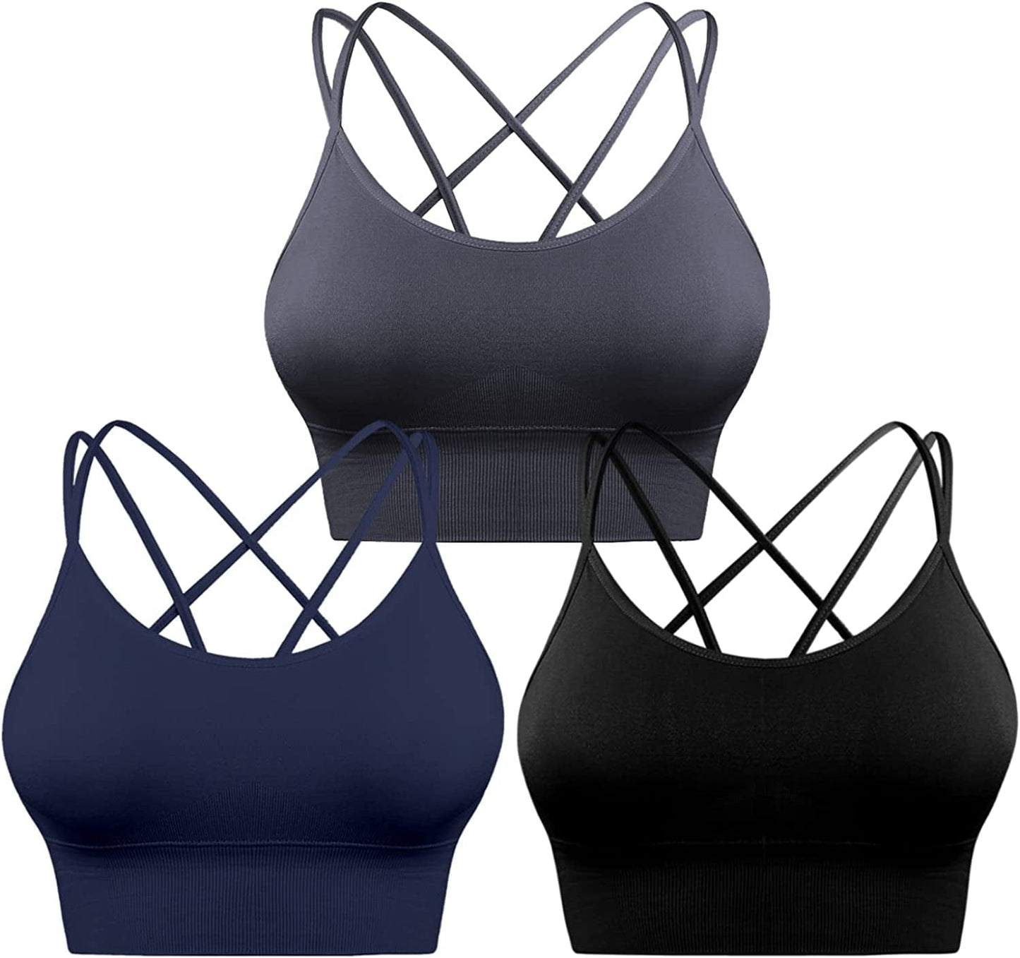 3 Pack Strappy Sports Bra for Women Sexy Crisscross for Yoga Running Athletic Gym Workout Fitness Tank Tops 3 Pack-black+grey+navy Blue / Small