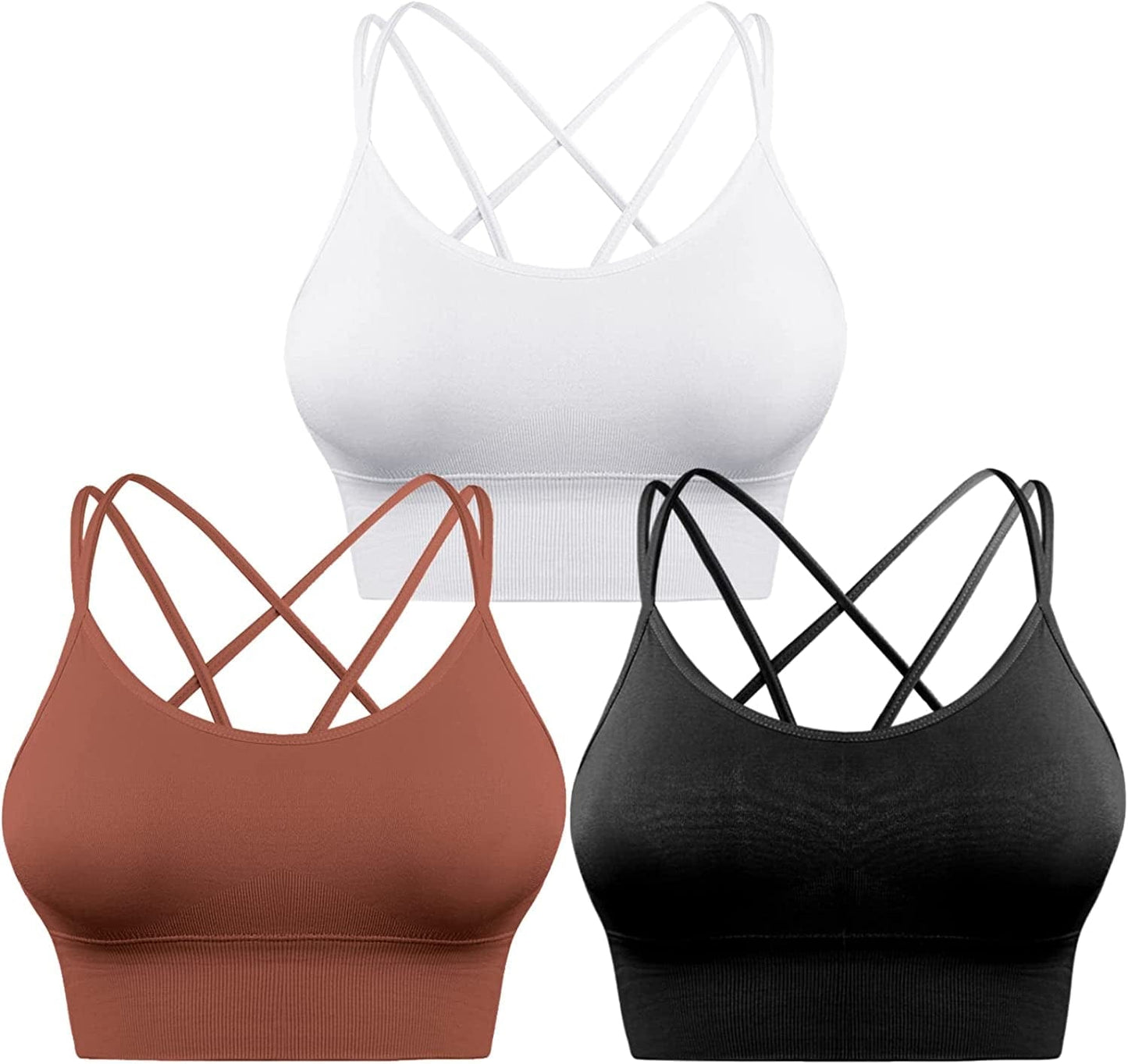 3 Pack Strappy Sports Bra for Women Sexy Crisscross for Yoga Running Athletic Gym Workout Fitness Tank Tops 3 Pack-black+white+bronze / X-Large