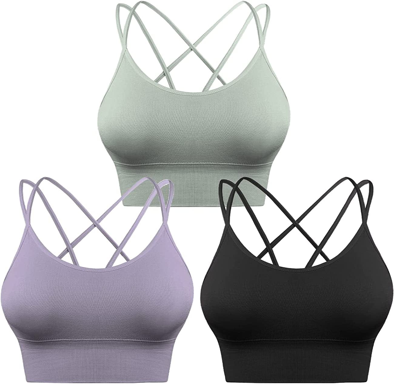 3 Pack Strappy Sports Bra for Women Sexy Crisscross for Yoga Running Athletic Gym Workout Fitness Tank Tops 3 Pack-black+green+purple / XX-Large
