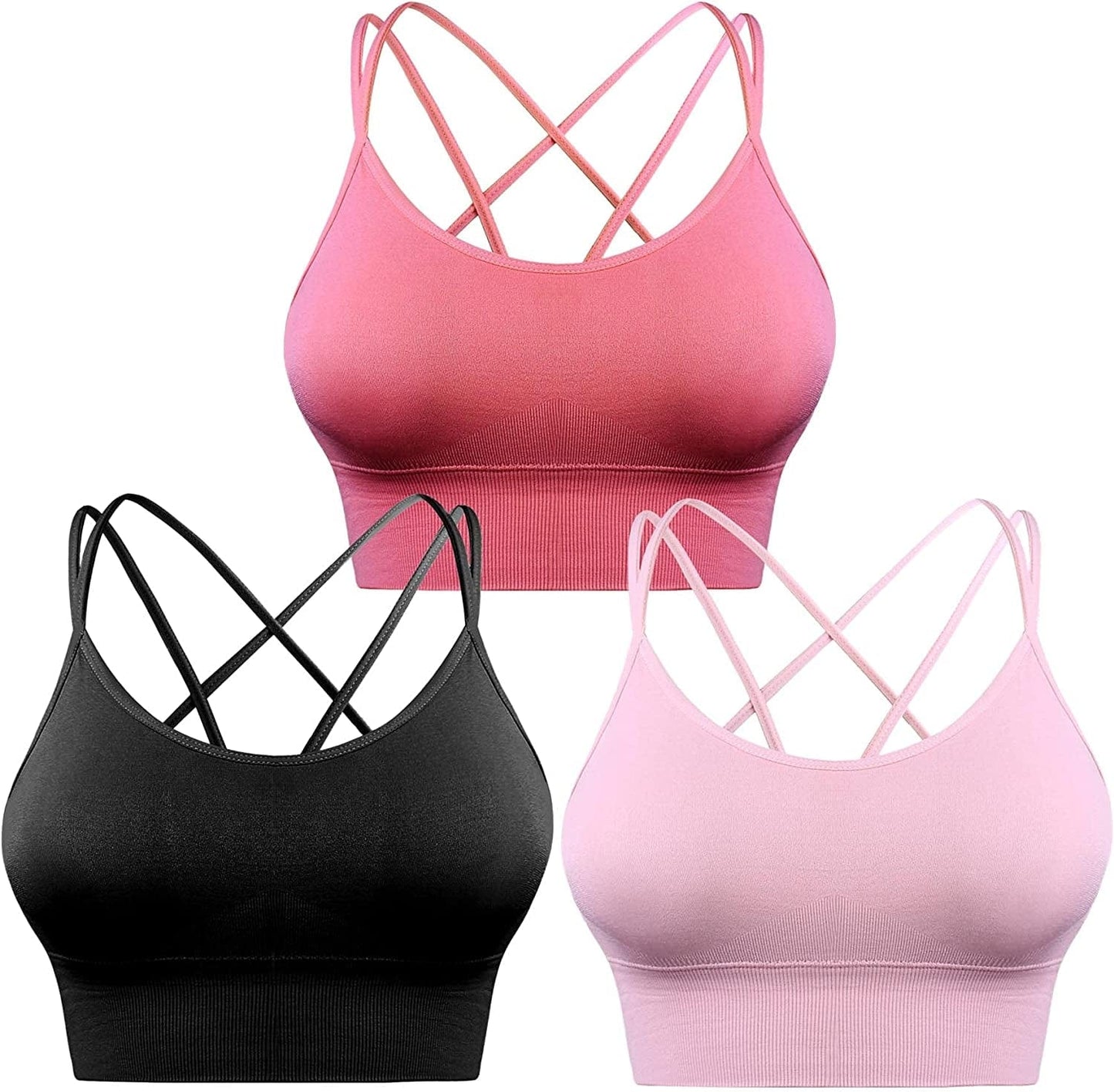 3 Pack Strappy Sports Bra for Women Sexy Crisscross for Yoga Running Athletic Gym Workout Fitness Tank Tops 3 Pack-black+pink+red / Small