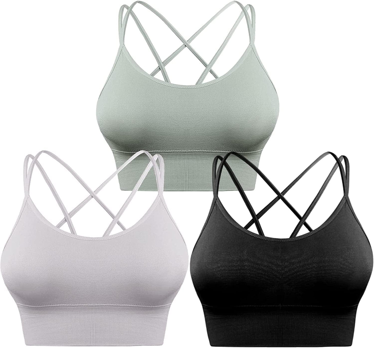 3 Pack Strappy Sports Bra for Women Sexy Crisscross for Yoga Running Athletic Gym Workout Fitness Tank Tops 3 Pack-black+green+light Grey / Small