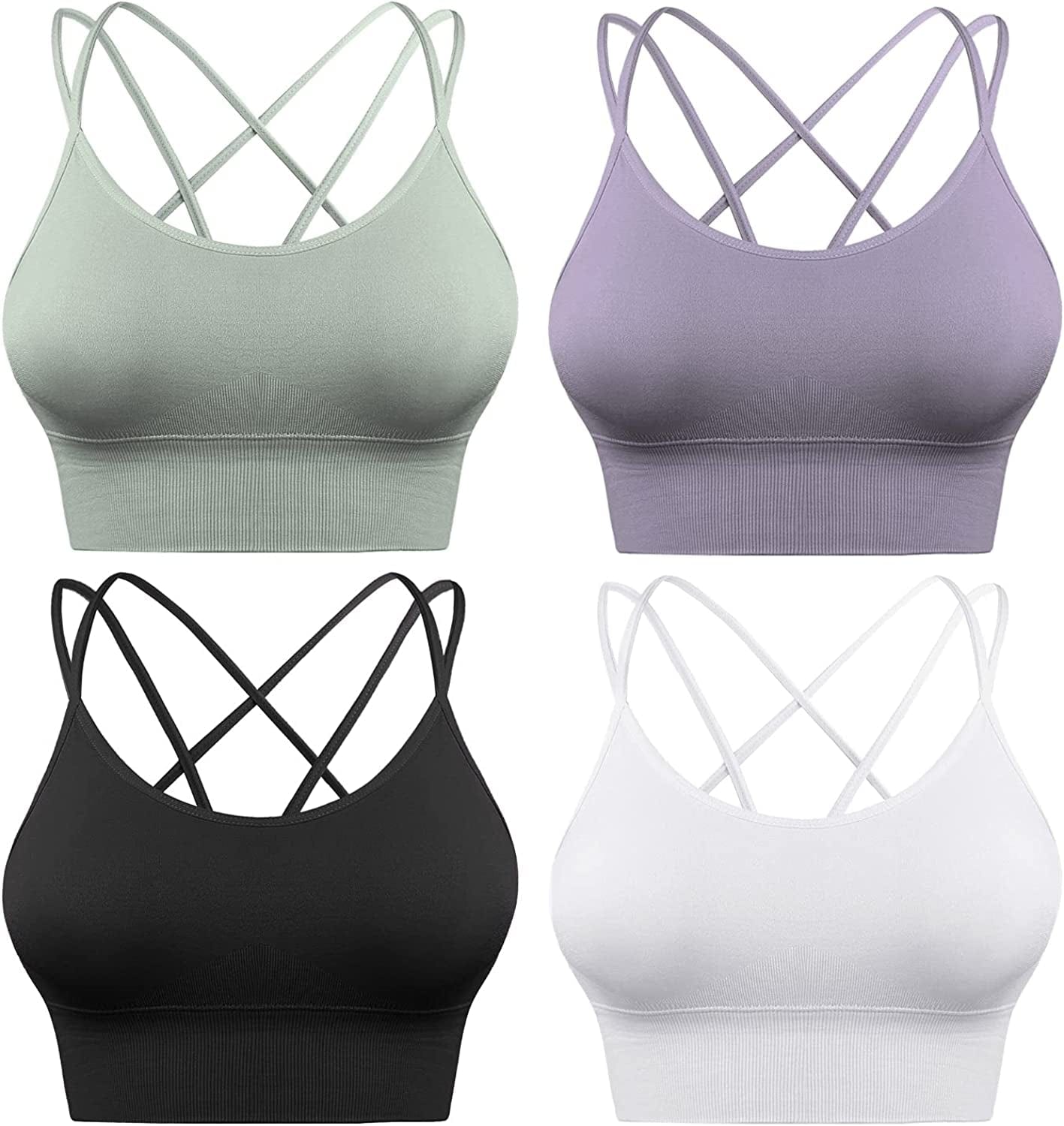 3 Pack Strappy Sports Bra for Women Sexy Crisscross for Yoga Running Athletic Gym Workout Fitness Tank Tops 4 Pack-black+white+green+purple / Small