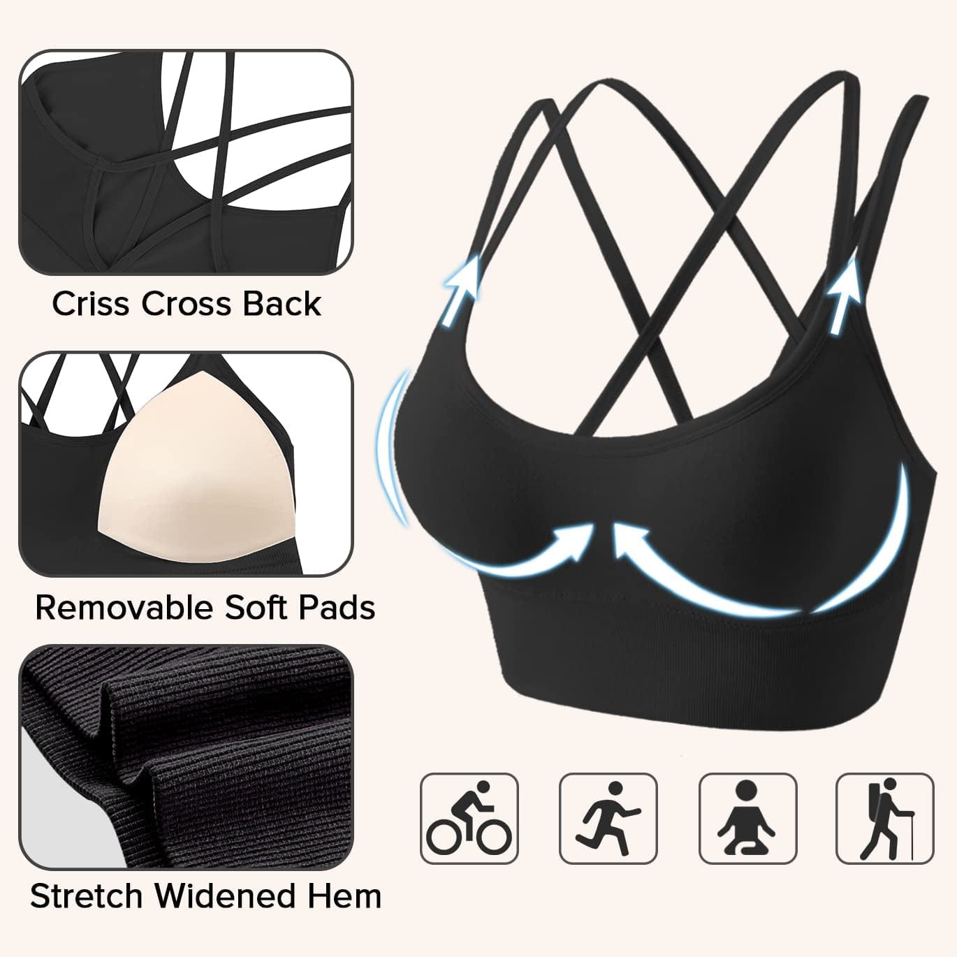 3 Pack Strappy Sports Bra for Women Sexy Crisscross for Yoga Running Athletic Gym Workout Fitness Tank Tops