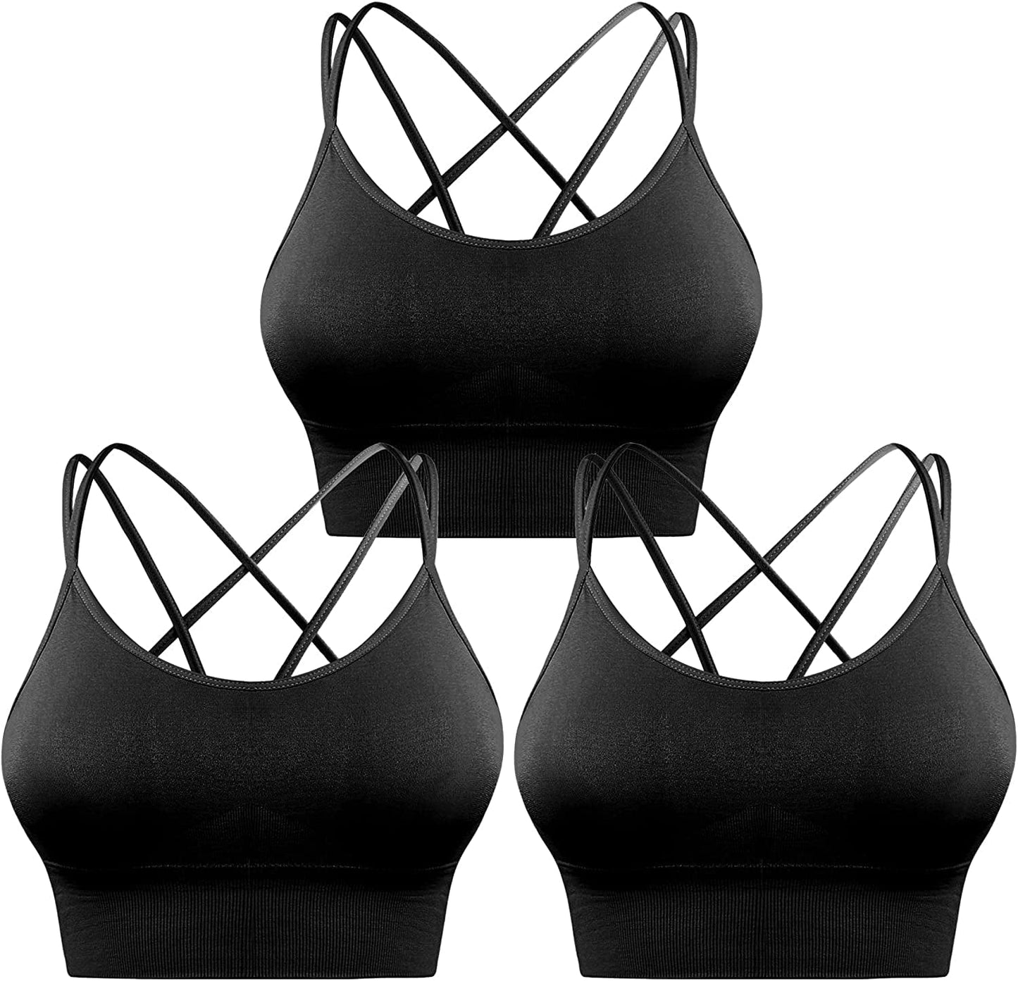 3 Pack Strappy Sports Bra for Women Sexy Crisscross for Yoga Running Athletic Gym Workout Fitness Tank Tops 3 Pack-black+black+black / XX-Large