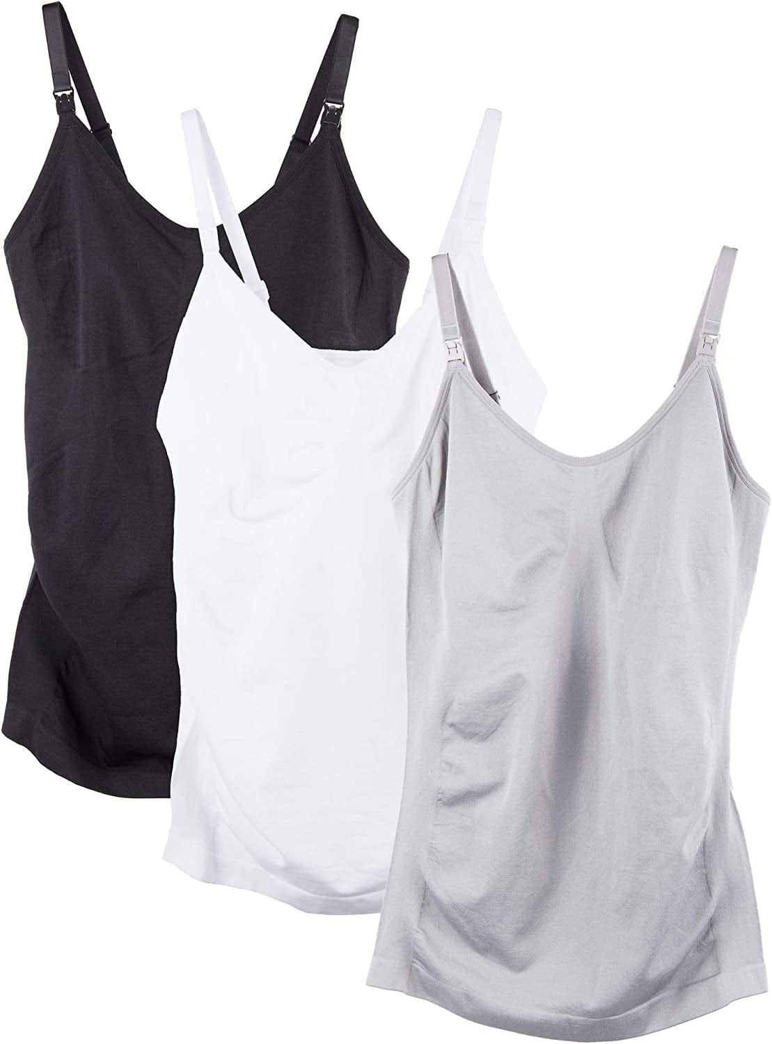 3 Pack Women'S Nursing Cami Built in Bra Black/Wh/Char / X-Large