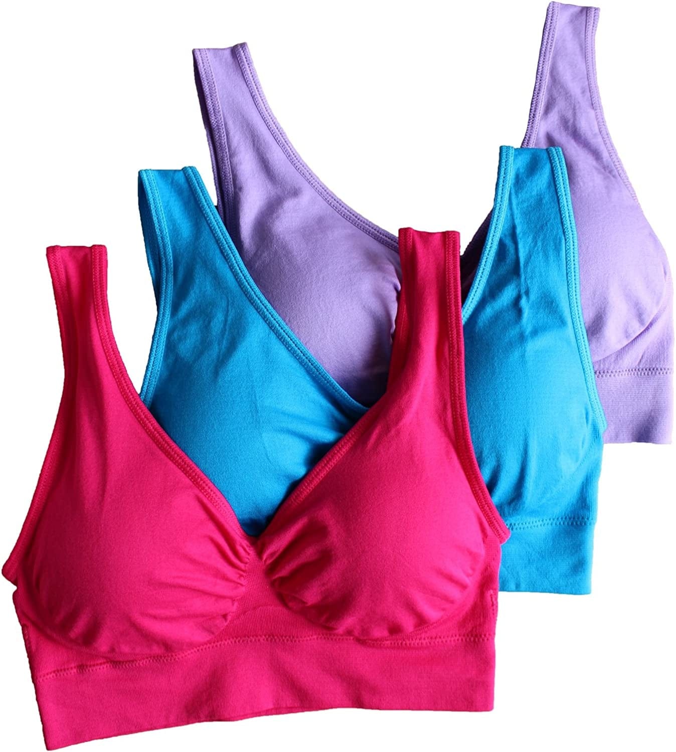 3 Pack Women'S Ultimate Comfy Medium Support Seamless Wireless Sports Bra with Removable Pads Ptbx-sc / 3X-Large
