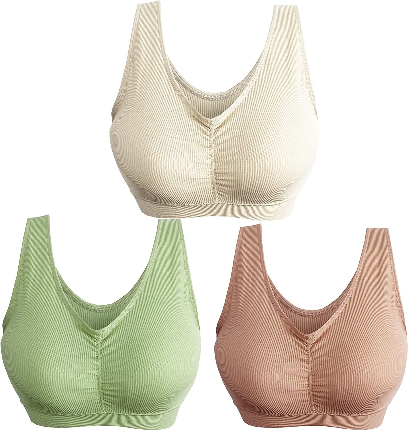 3 Pack Women'S Ultimate Comfy Medium Support Seamless Wireless Sports Bra with Removable Pads 2022-6603-1 / X-Large