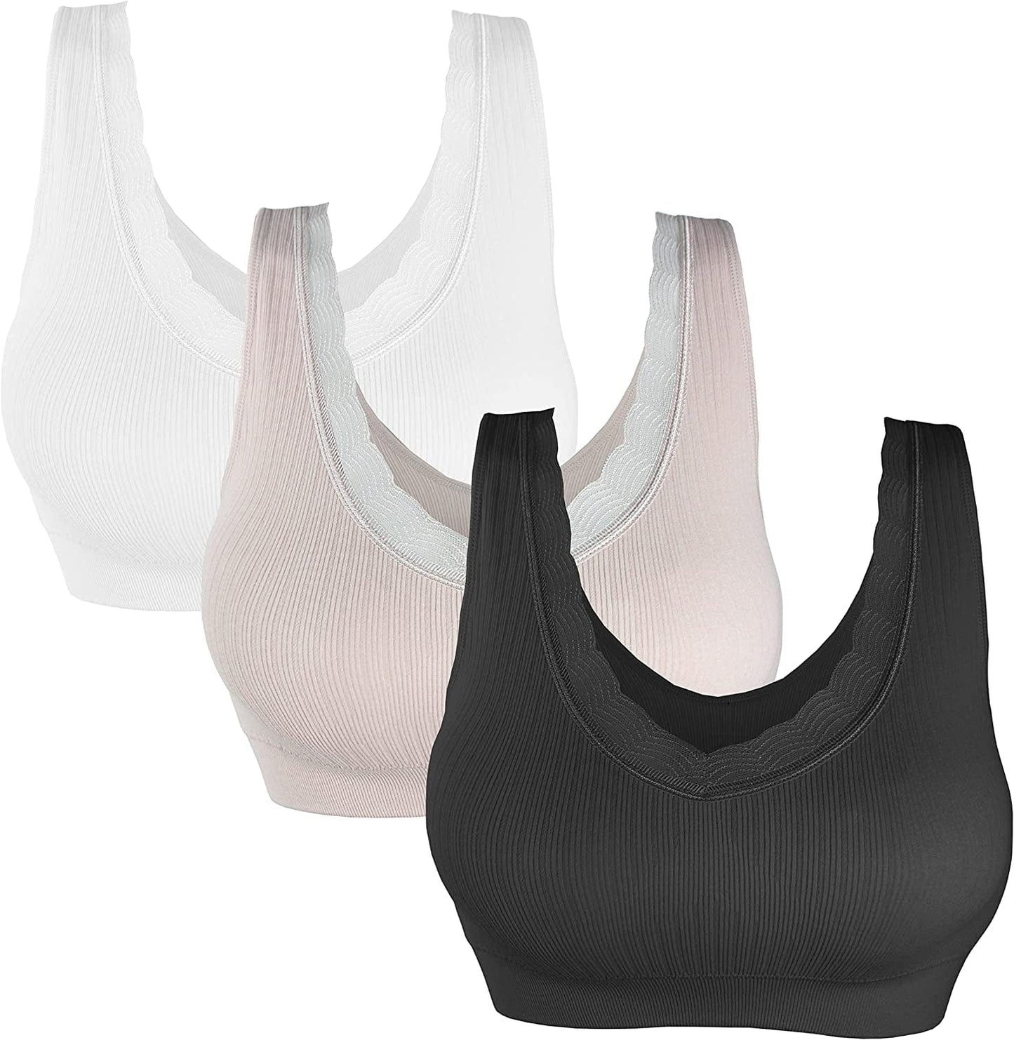 3 Pack Women'S Ultimate Comfy Medium Support Seamless Wireless Sports Bra with Removable Pads 2022-7501-1 / X-Large