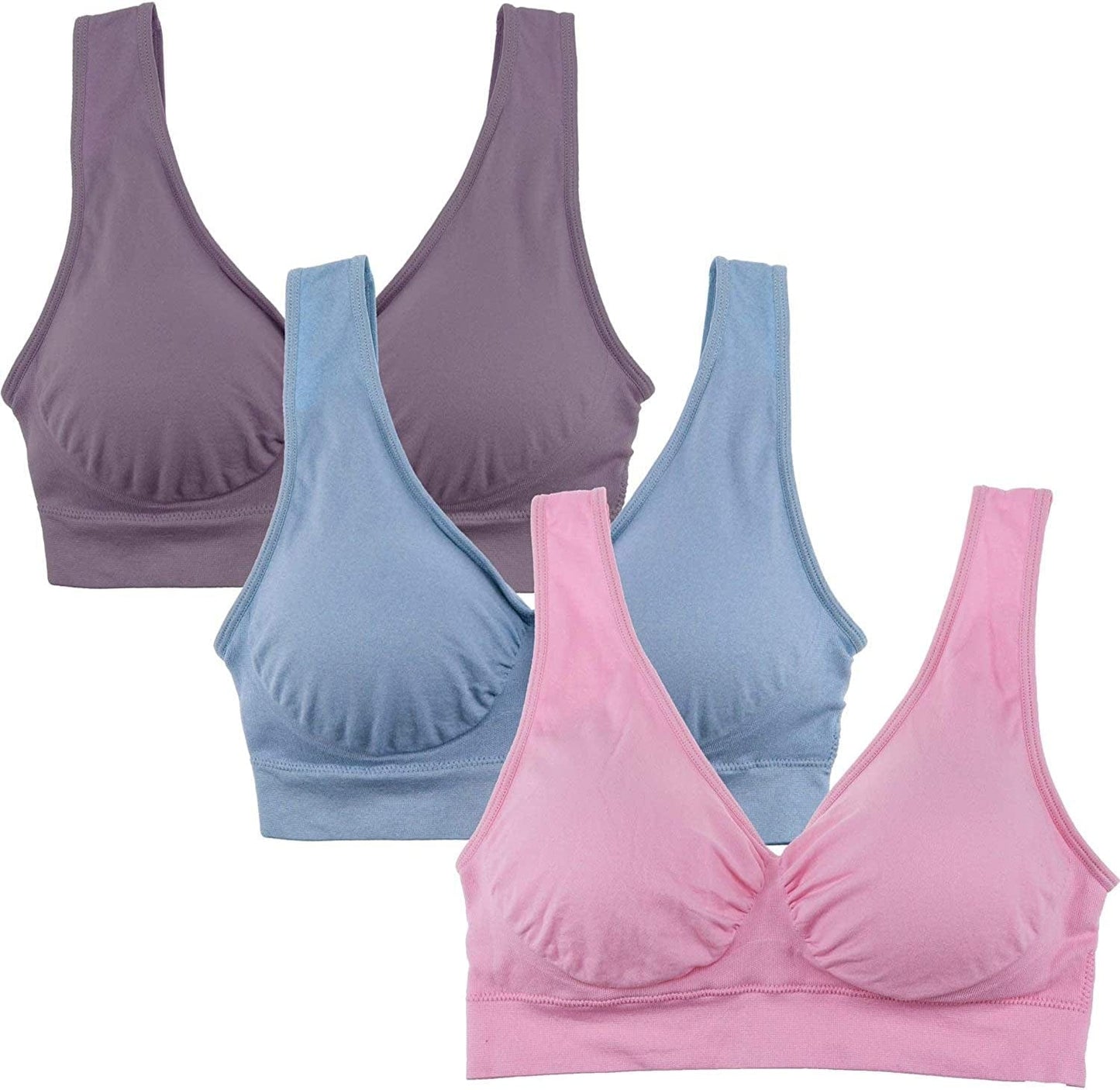 3 Pack Women'S Ultimate Comfy Medium Support Seamless Wireless Sports Bra with Removable Pads Style-kyy-021 / X-Large