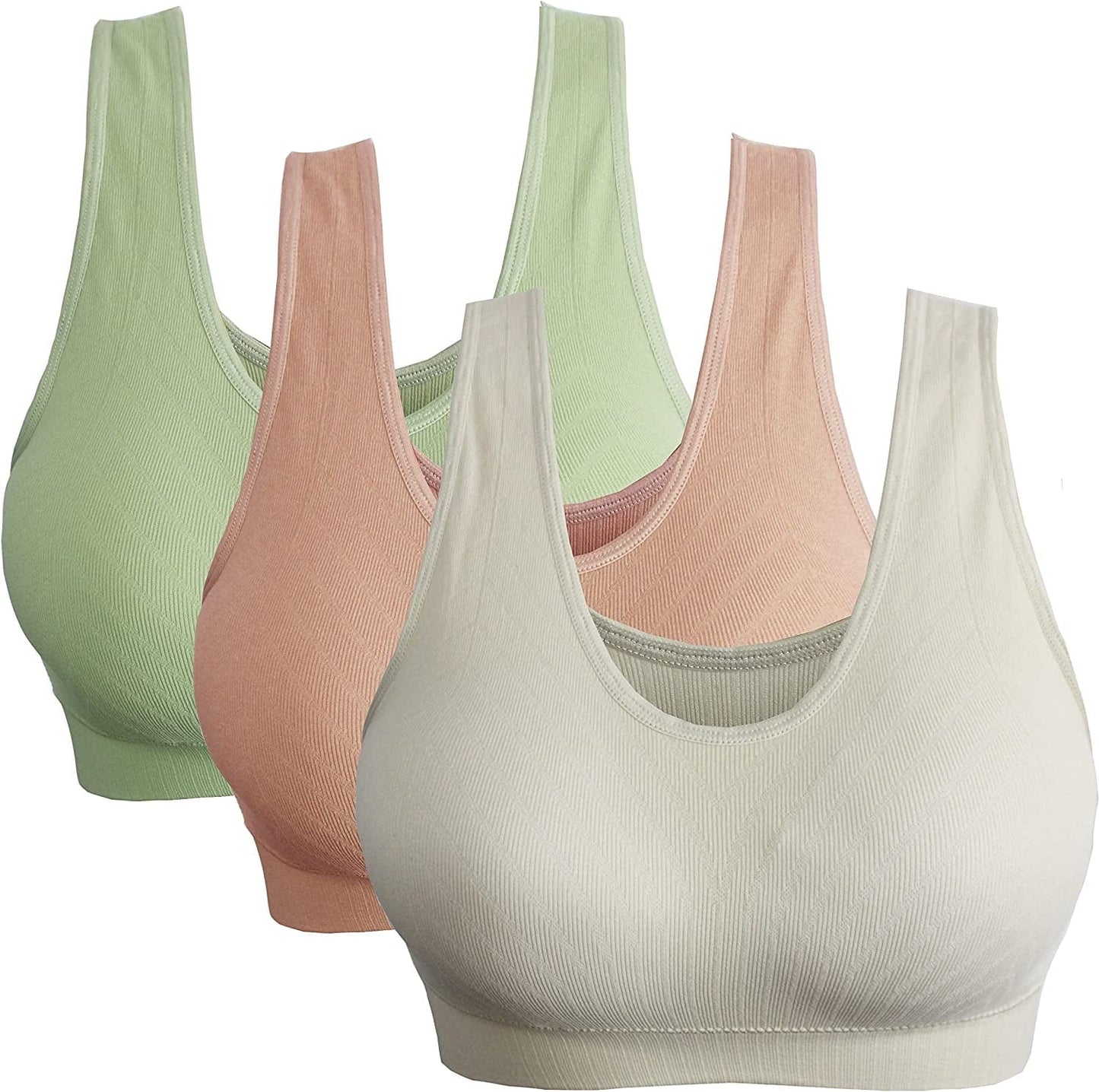 3 Pack Women'S Ultimate Comfy Medium Support Seamless Wireless Sports Bra with Removable Pads 2022-5501-1 / 3X-Large