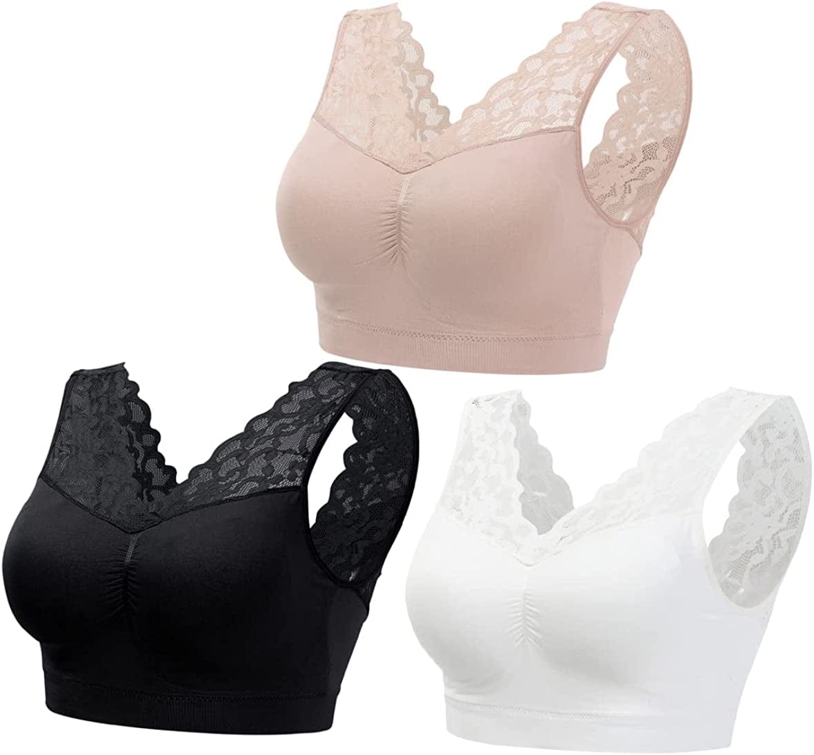 3 Pack Women'S Ultimate Comfy Medium Support Seamless Wireless Sports Bra with Removable Pads Ptbx-lace / 3X-Large