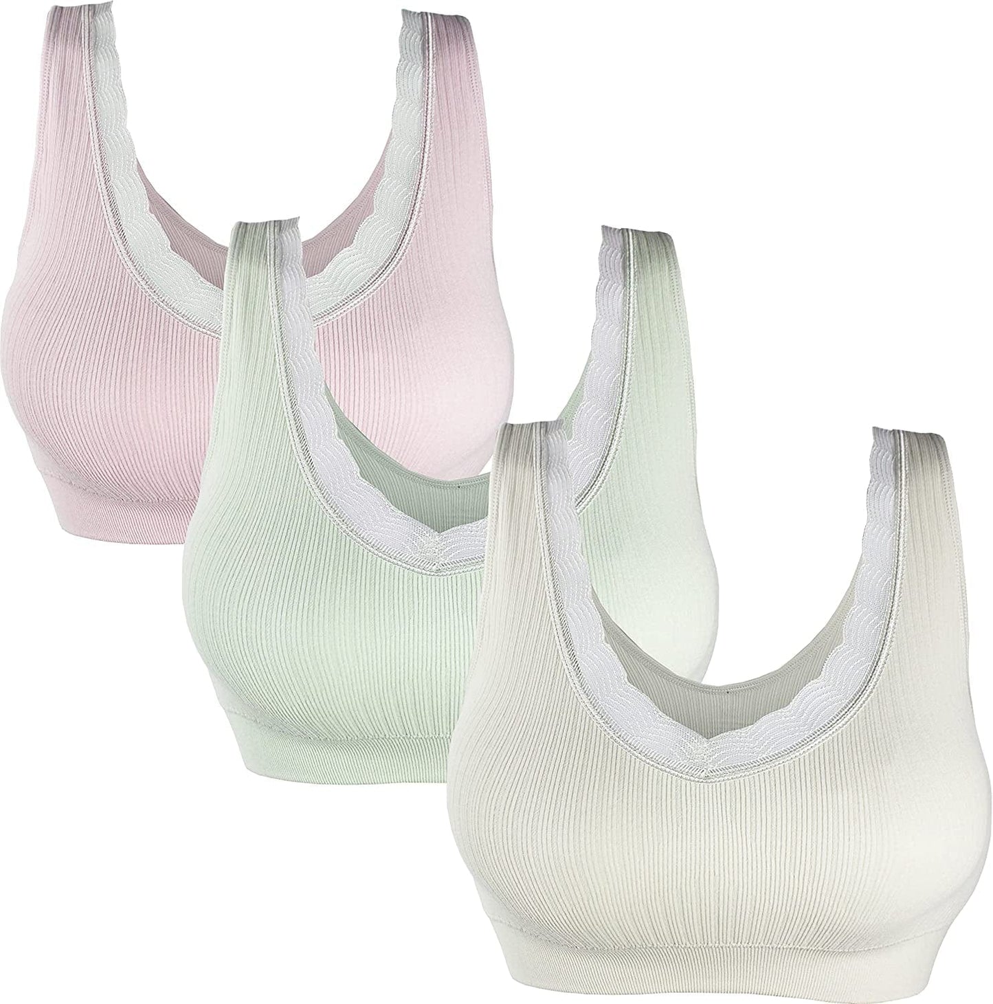 3 Pack Women'S Ultimate Comfy Medium Support Seamless Wireless Sports Bra with Removable Pads 2022-7501-2 / Large