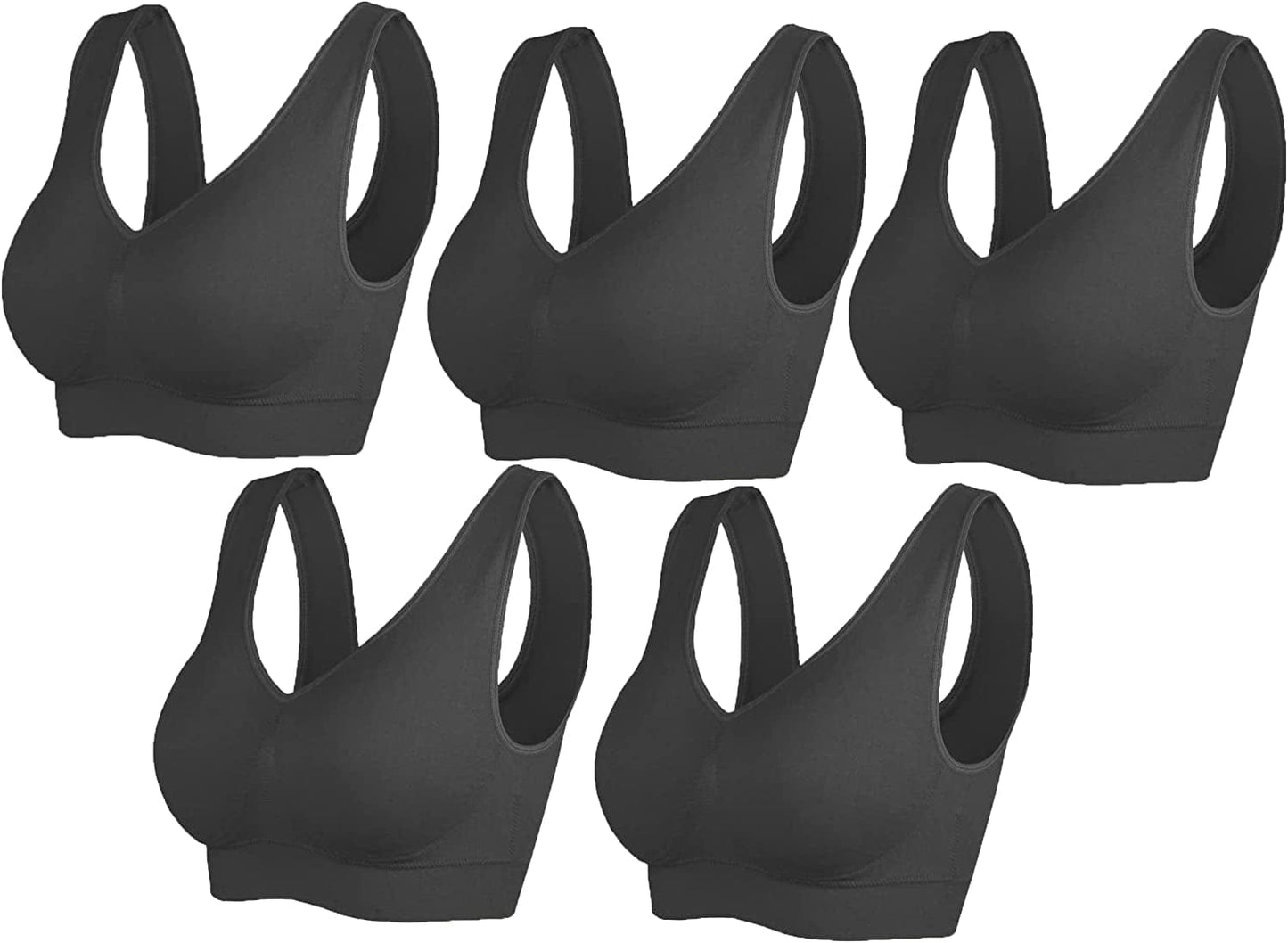 3 Pack Women'S Ultimate Comfy Medium Support Seamless Wireless Sports Bra with Removable Pads 5-pack / XX-Large