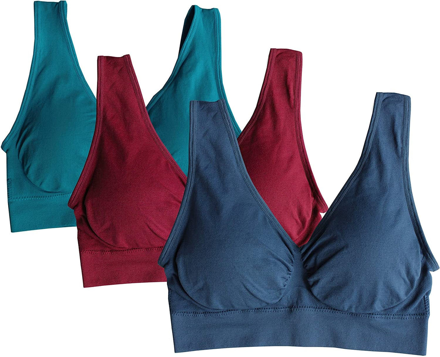 3 Pack Women'S Ultimate Comfy Medium Support Seamless Wireless Sports Bra with Removable Pads Style-kyy-031 / 7X