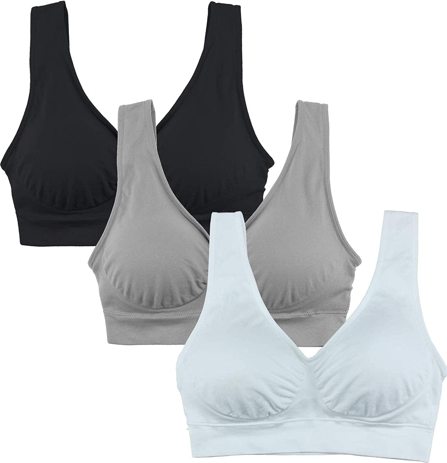 3 Pack Women'S Ultimate Comfy Medium Support Seamless Wireless Sports Bra with Removable Pads Style-kyy-011 / Large