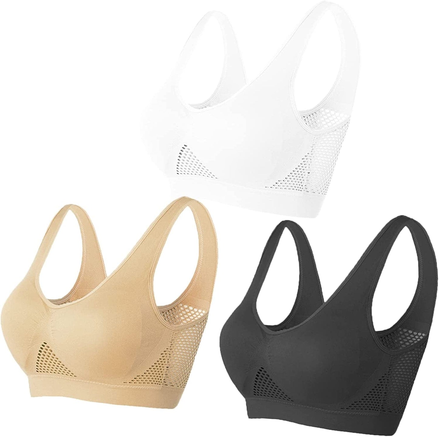 3 Pack Women'S Ultimate Comfy Medium Support Seamless Wireless Sports Bra with Removable Pads Style--pp-01 / 3X-Large