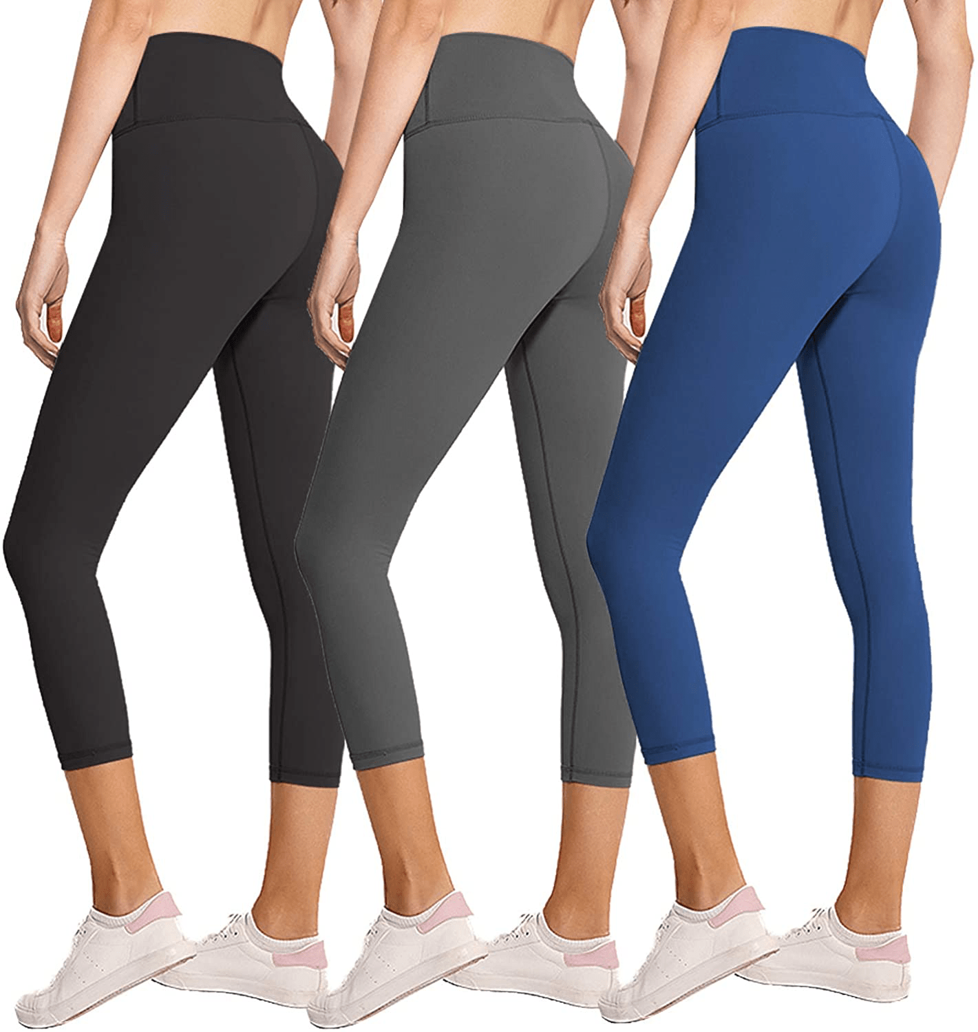 3 Pack Womens Leggings-No See-Through High Waisted Tummy Control Yoga Pants Workout Running Legging-Reg&Plus Size Apparel & Accessories > Clothing > Activewear FULLSOFT 3 Pack Capri Black, Dark Grey, Navy Blue Large-X-Large
