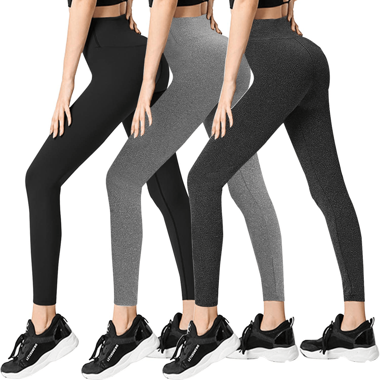 3 Pack Womens Leggings-No See-Through High Waisted Tummy Control Yoga Pants Workout Running Legging-Reg&Plus Size Apparel & Accessories > Clothing > Activewear FULLSOFT 3 Pack Black,heather Grey Small-Medium
