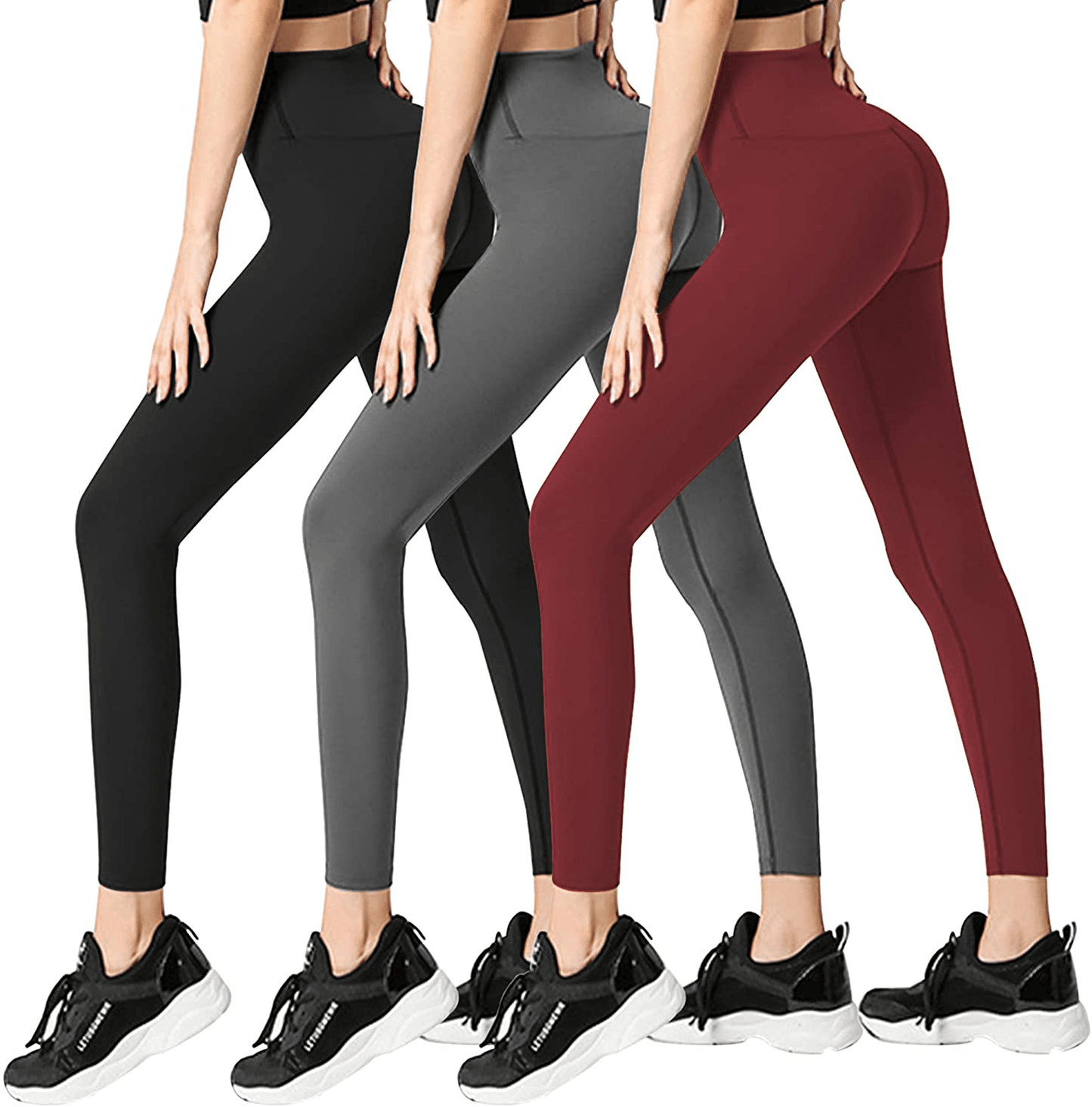 3 Pack Womens Leggings-No See-Through High Waisted Tummy Control Yoga Pants Workout Running Legging-Reg&Plus Size Apparel & Accessories > Clothing > Activewear FULLSOFT 3 Pack Black, Dark Grey, Wine Large-X-Large