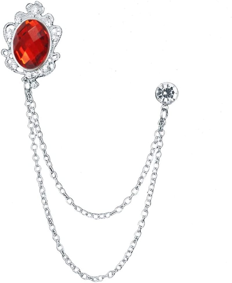 3 Packs Men'S Gem Brooch Lapel Pin Badge Hanging Chains Collar Brooches Pin for Career Suit Tuxedo of Shirts Tie Hat Scarf for Boyfriend Father Birthday Gift, Silver Black Red Blue