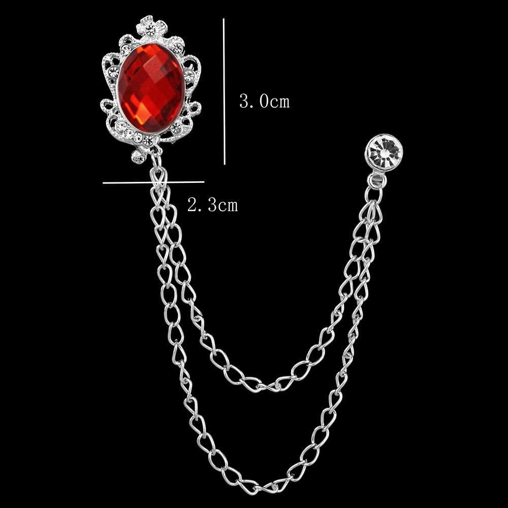 3 Packs Men'S Gem Brooch Lapel Pin Badge Hanging Chains Collar Brooches Pin for Career Suit Tuxedo of Shirts Tie Hat Scarf for Boyfriend Father Birthday Gift, Silver Black Red Blue