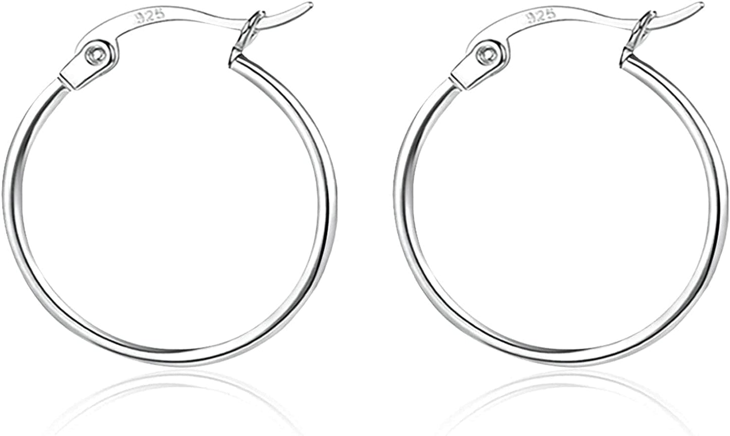 3 Pairs 925 Sterling Silver Hoop Earrings | Small White Gold Plated Hoop Earrings for Women Girls (13Mm,15Mm,20Mm,25Mm,30Mm,40Mm,50Mm,60Mm) z-Silver-1 pair 60mm