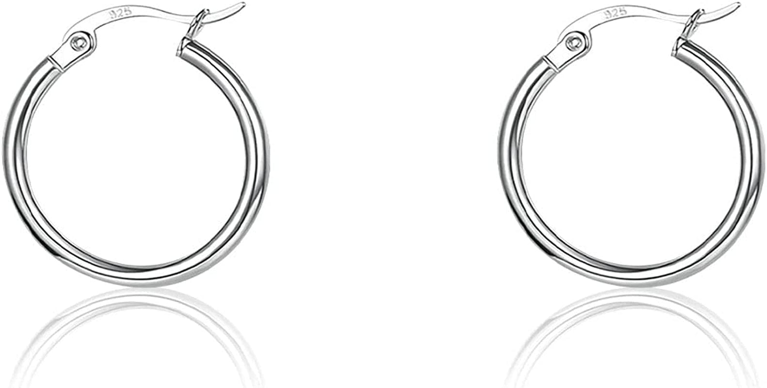 3 Pairs 925 Sterling Silver Hoop Earrings | Small White Gold Plated Hoop Earrings for Women Girls (13Mm,15Mm,20Mm,25Mm,30Mm,40Mm,50Mm,60Mm) s-silver-1 pair 13mm