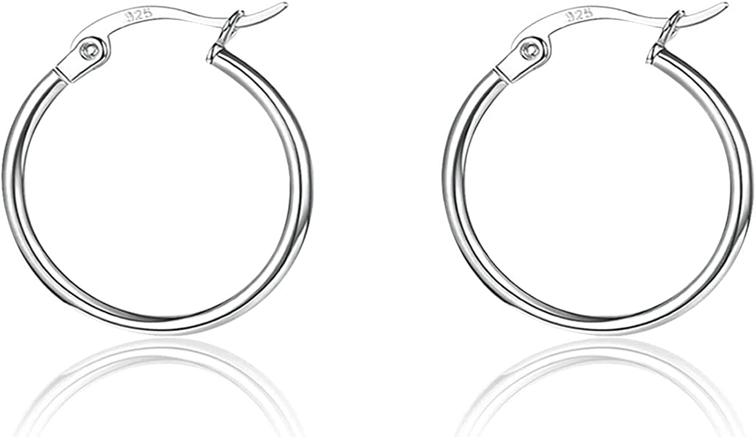 3 Pairs 925 Sterling Silver Hoop Earrings | Small White Gold Plated Hoop Earrings for Women Girls (13Mm,15Mm,20Mm,25Mm,30Mm,40Mm,50Mm,60Mm) v-Silver-1 pair 25mm