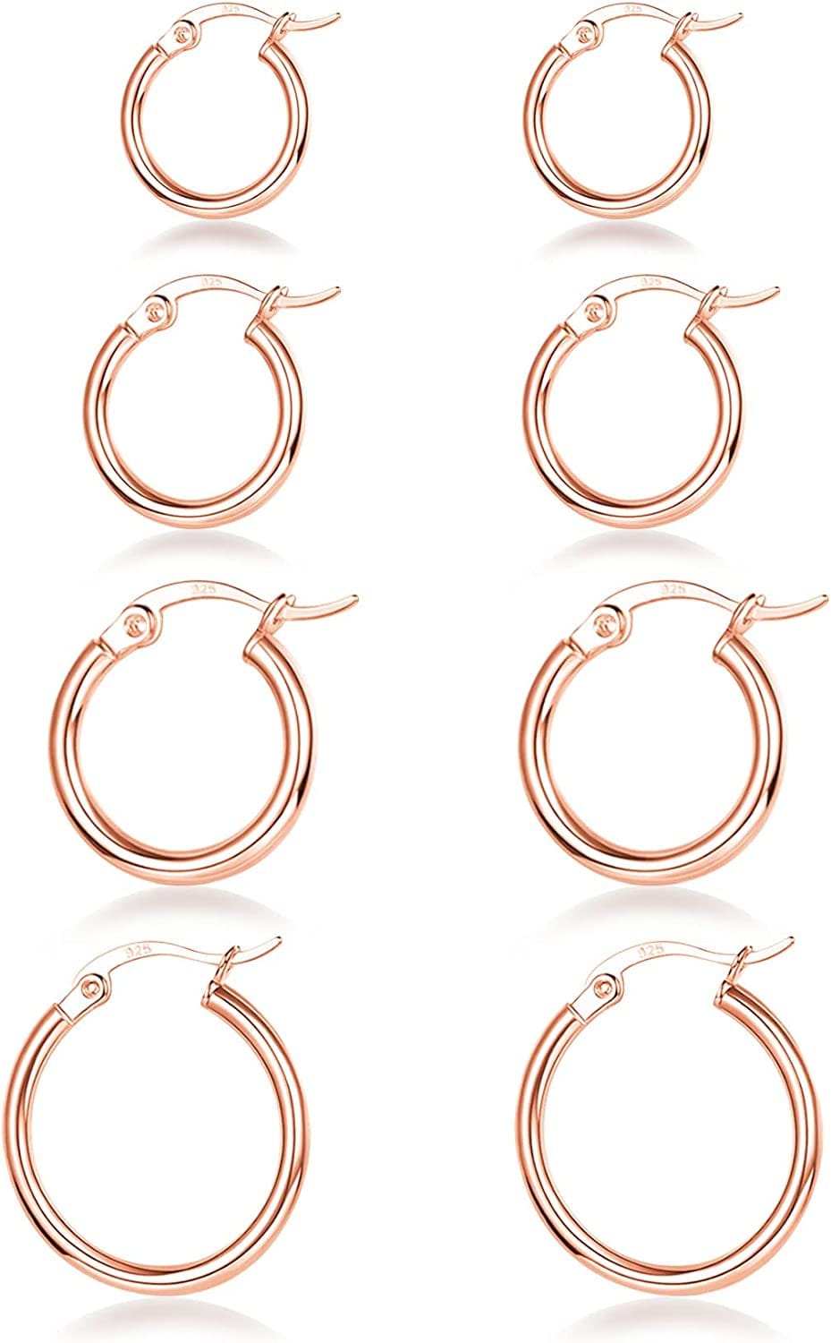 3 Pairs 925 Sterling Silver Hoop Earrings | Small White Gold Plated Hoop Earrings for Women Girls (13Mm,15Mm,20Mm,25Mm,30Mm,40Mm,50Mm,60Mm) p-Rose Gold-13/15/20/25mm