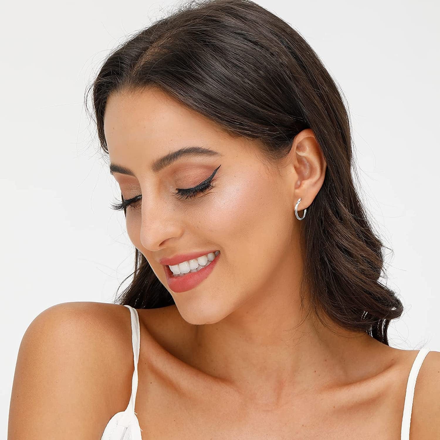 3 Pairs 925 Sterling Silver Hoop Earrings | Small White Gold Plated Hoop Earrings for Women Girls (13Mm,15Mm,20Mm,25Mm,30Mm,40Mm,50Mm,60Mm)