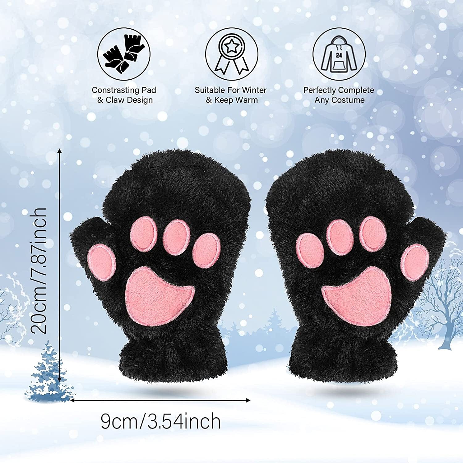 3 Pairs Cat Paw Gloves Fingerless Fuzzy Plush Gloves for Women Girls Apparel & Accessories > Clothing Accessories > Gloves & Mittens SATINIOR