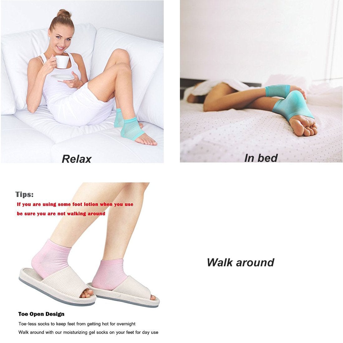 3 Pairs Moisturizing Gel Heel Socks Vented Unisex Toe Open Feet Care Dry Skin Health & Beauty > Personal Care > Foot Care CGBOOM