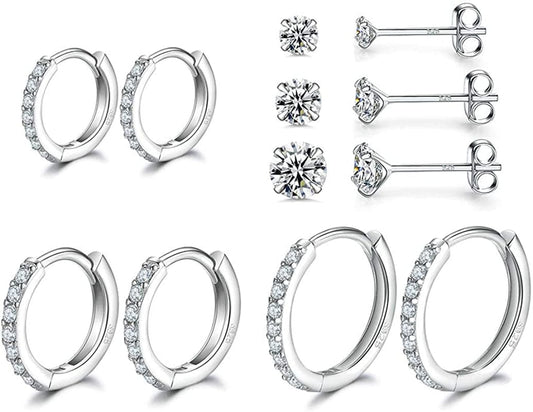 3 Pairs Sterling Silver Small Hoop Earrings Tiny Cartilage Earring Cubic Zirconia Cuff Huggie Earrings Mini Hoops Earrings Piercing for Women Girls Apparel & Accessories > Jewelry > Earrings Dlihc 1# hoop-8/10/12mm and stud-2/3/4mm
