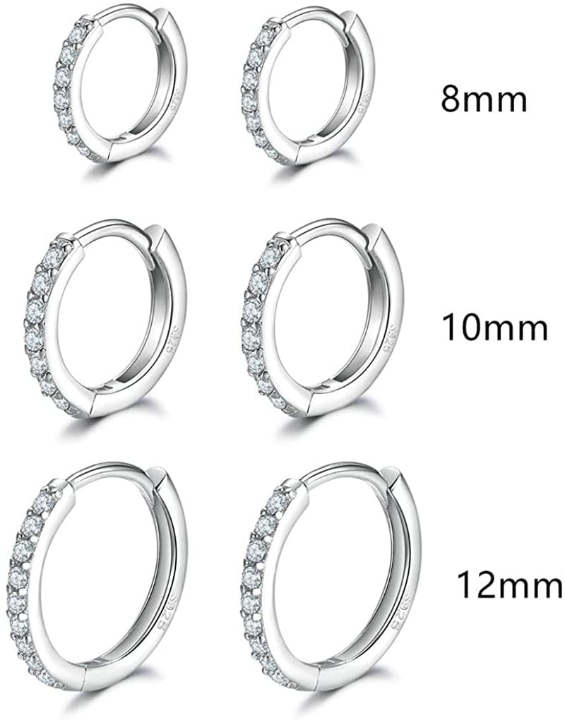 3 Pairs Sterling Silver Small Hoop Earrings Tiny Cartilage Earring Cubic Zirconia Cuff Huggie Earrings Mini Hoops Earrings Piercing for Women Girls Apparel & Accessories > Jewelry > Earrings Dlihc