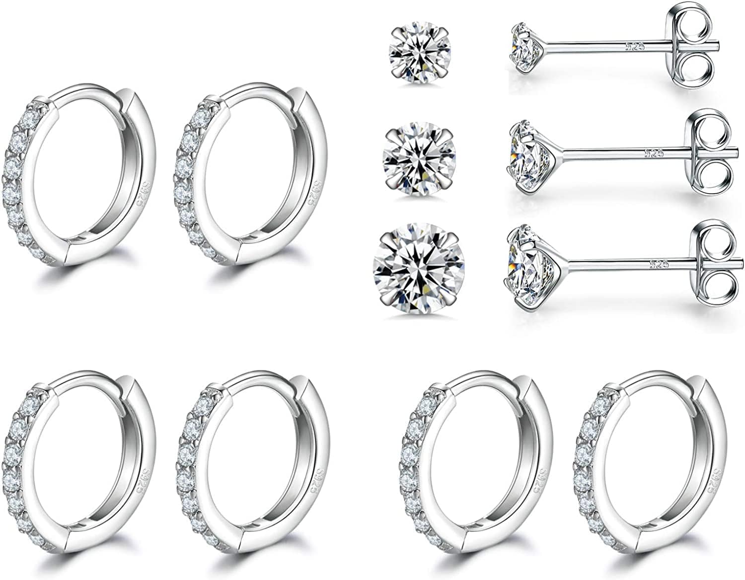 3 Pairs Sterling Silver Small Hoop Earrings Tiny Cartilage Earring Cubic Zirconia Cuff Huggie Earrings Mini Hoops Earrings Piercing for Women Girls Apparel & Accessories > Jewelry > Earrings Dlihc 4# hoop-3 Pairs 8mm & stud-2/3/4mm
