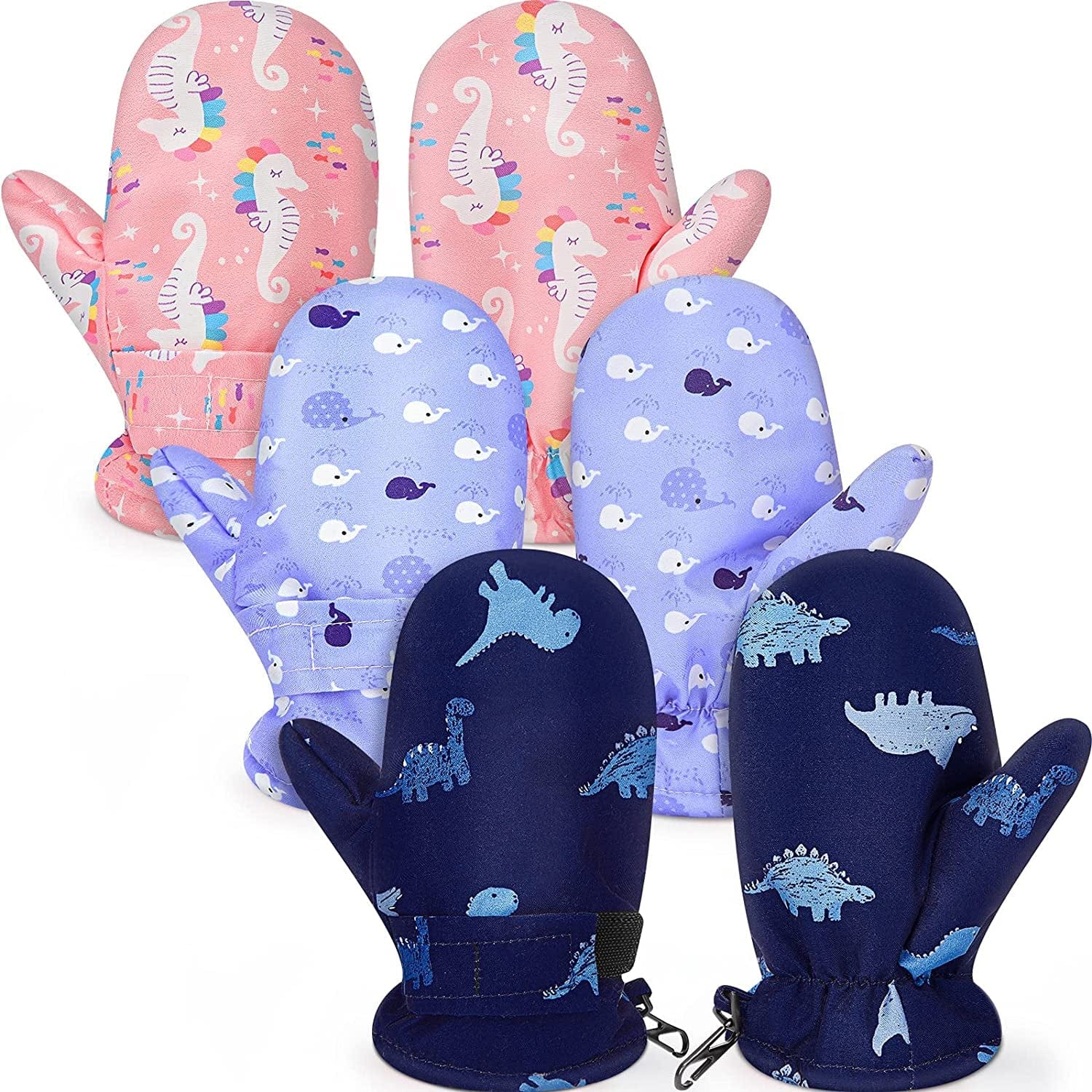 3 Pairs Toddler Waterproof Gloves Mittens Lined with Fleece for Winter Skiing with 2-4 Years Old Apparel & Accessories > Clothing Accessories > Gloves & Mittens SATINIOR