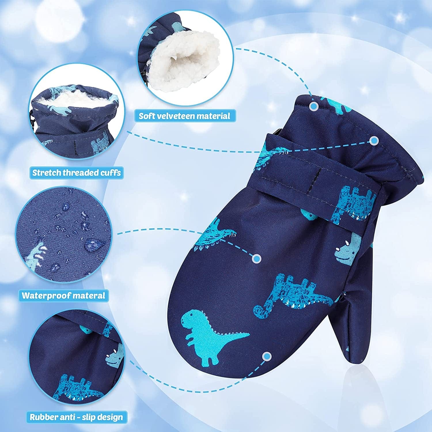 3 Pairs Toddler Waterproof Gloves Mittens Lined with Fleece for Winter Skiing with 2-4 Years Old Apparel & Accessories > Clothing Accessories > Gloves & Mittens SATINIOR