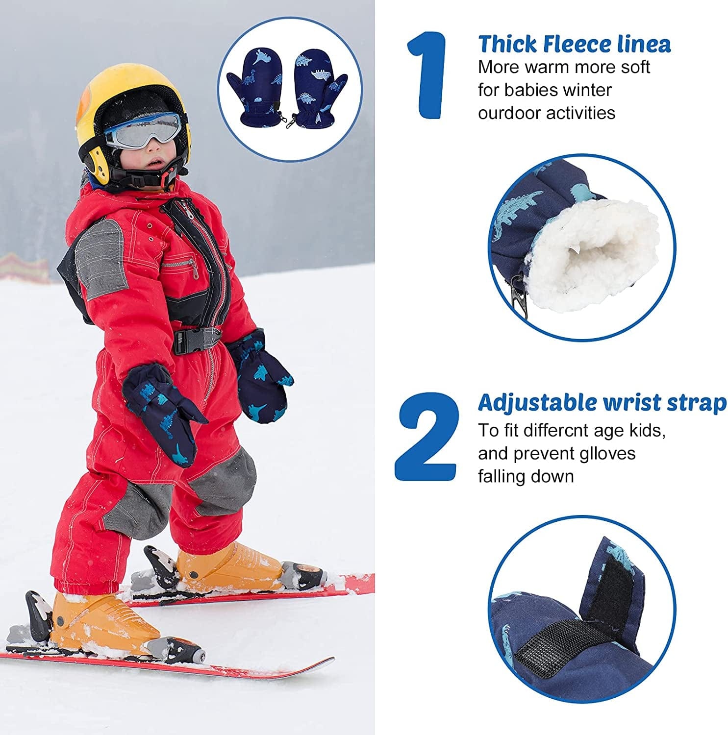 3 Pairs Toddler Waterproof Gloves Mittens Lined with Fleece for Winter Skiing with 2-4 Years Old Apparel & Accessories > Clothing Accessories > Gloves & Mittens SATINIOR