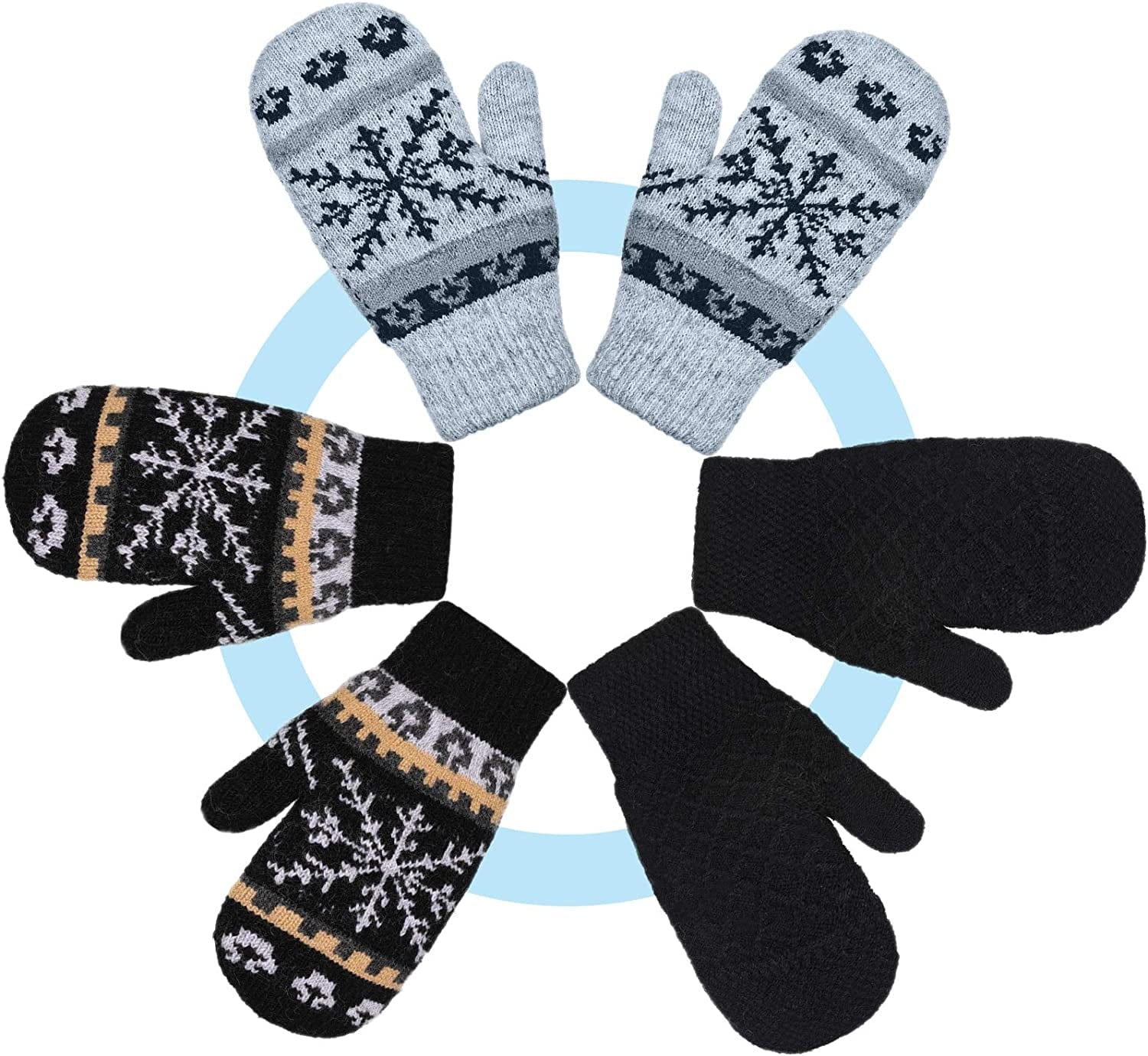 3 Pairs Warm Women Knit Mittens Women Snowflake Knit Mittens Winter Warm Mittens Gloves for Indoor Outdoor Activities Apparel & Accessories > Clothing Accessories > Gloves & Mittens SATINIOR
