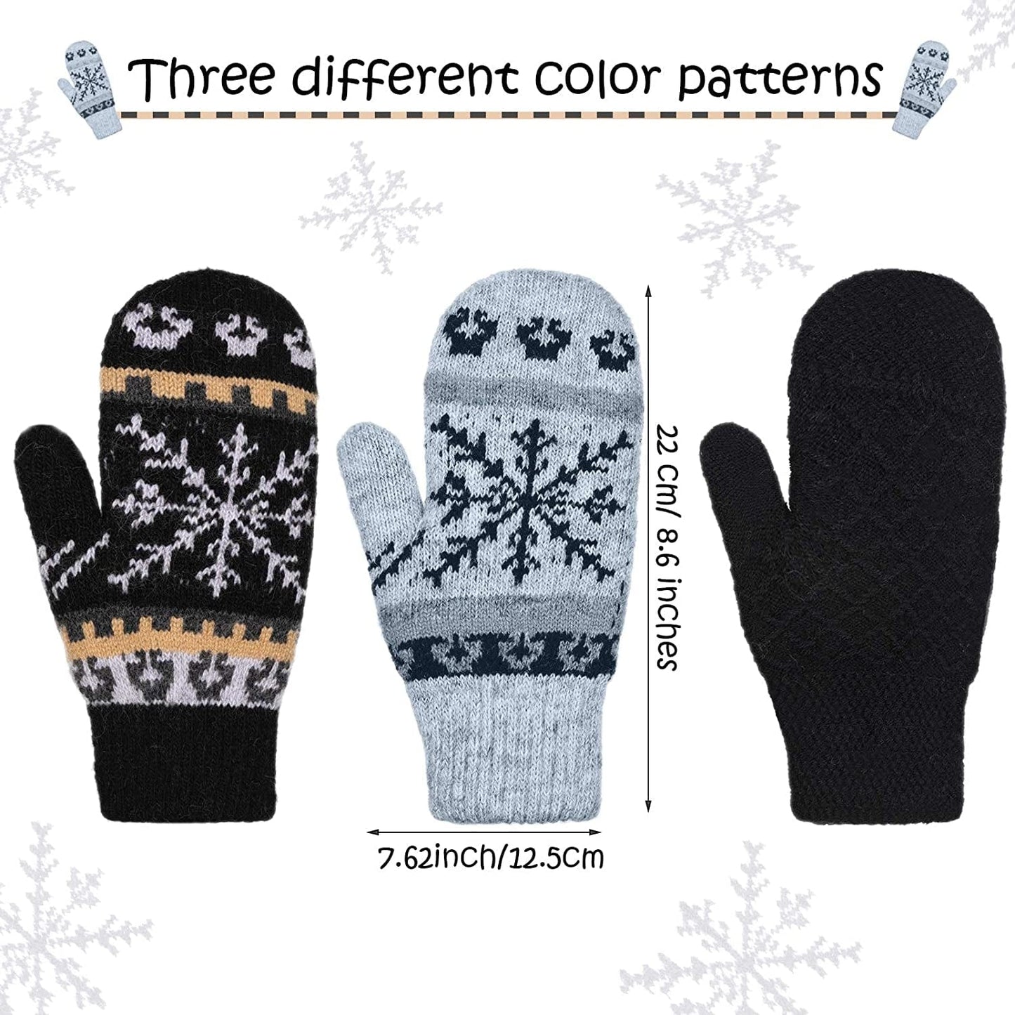 3 Pairs Warm Women Knit Mittens Women Snowflake Knit Mittens Winter Warm Mittens Gloves for Indoor Outdoor Activities Apparel & Accessories > Clothing Accessories > Gloves & Mittens SATINIOR