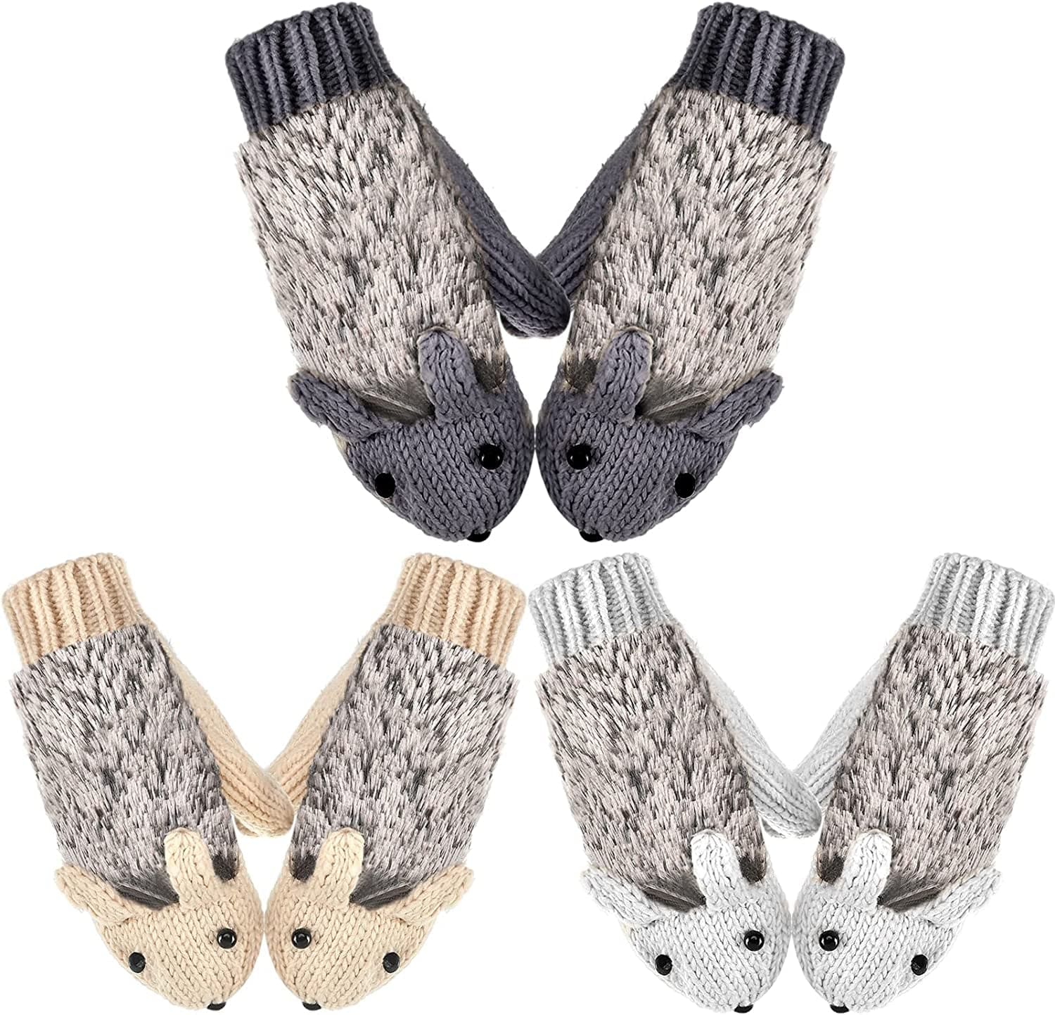 3 Pairs Winter Hedgehog Gloves Warm Knitted Hedgehog Mittens Cute Double Layered Cartoon Mittens Thick Fleece Lining Gloves for Women Girls Apparel & Accessories > Clothing Accessories > Gloves & Mittens Hicarer