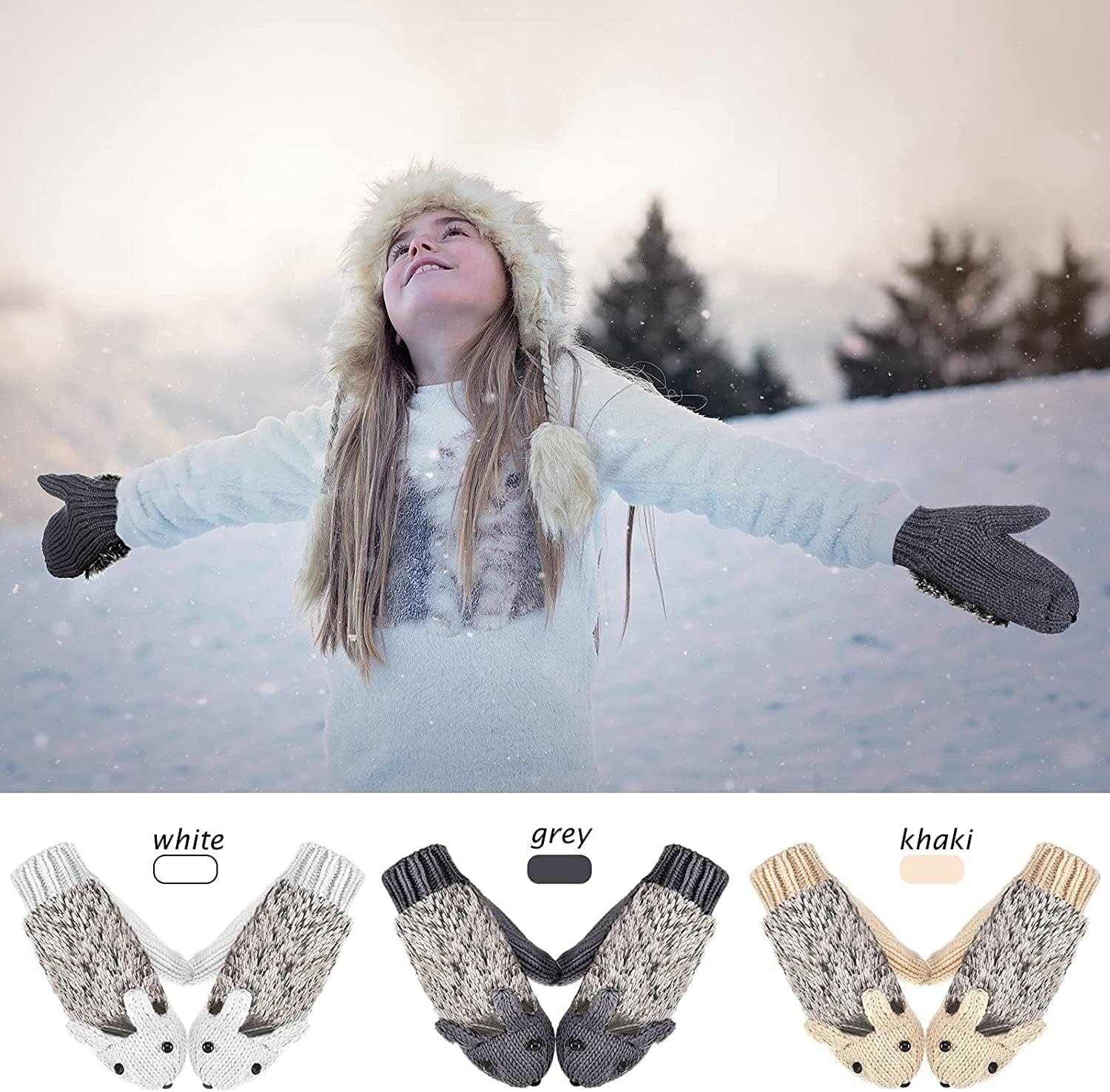 3 Pairs Winter Hedgehog Gloves Warm Knitted Hedgehog Mittens Cute Double Layered Cartoon Mittens Thick Fleece Lining Gloves for Women Girls Apparel & Accessories > Clothing Accessories > Gloves & Mittens Hicarer