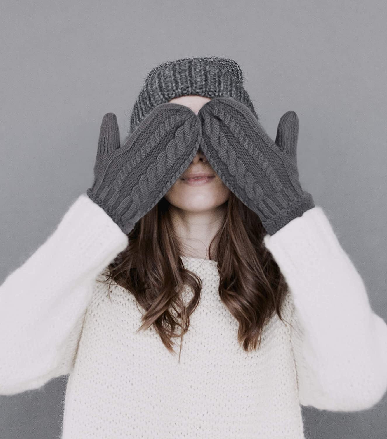 3 Pairs Winter Mitten Gloves for Women, Warm Knit Thick Gloves with Thick Fleece Lining Gift Apparel & Accessories > Clothing Accessories > Gloves & Mittens happion