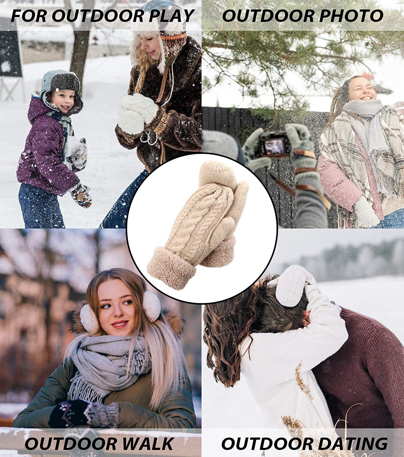 3 Pairs Winter Mitten Gloves for Women, Warm Knit Thick Gloves with Thick Fleece Lining Gift Apparel & Accessories > Clothing Accessories > Gloves & Mittens happion
