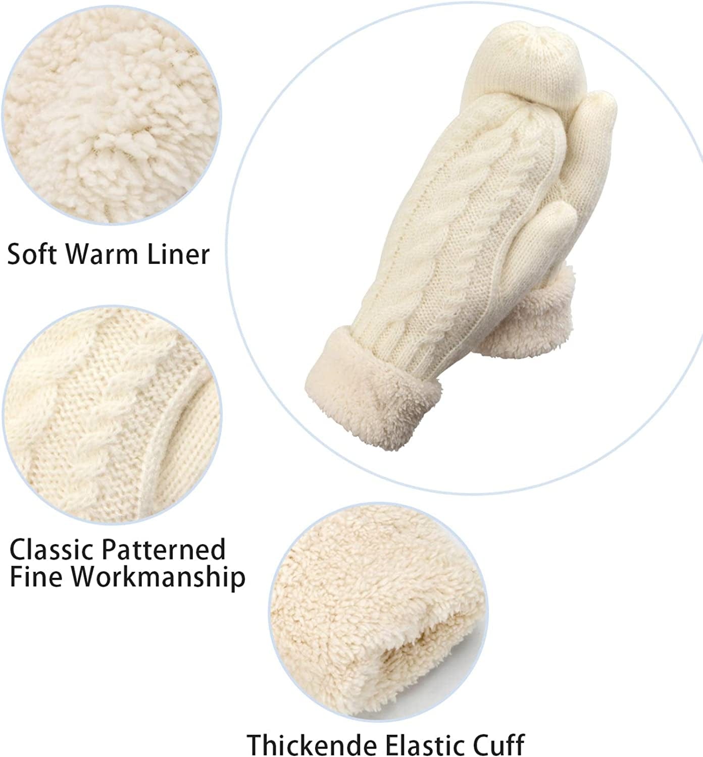 3 Pairs Winter Mitten Gloves for Women, Warm Knit Thick Gloves with Thick Fleece Lining Gift Apparel & Accessories > Clothing Accessories > Gloves & Mittens happion
