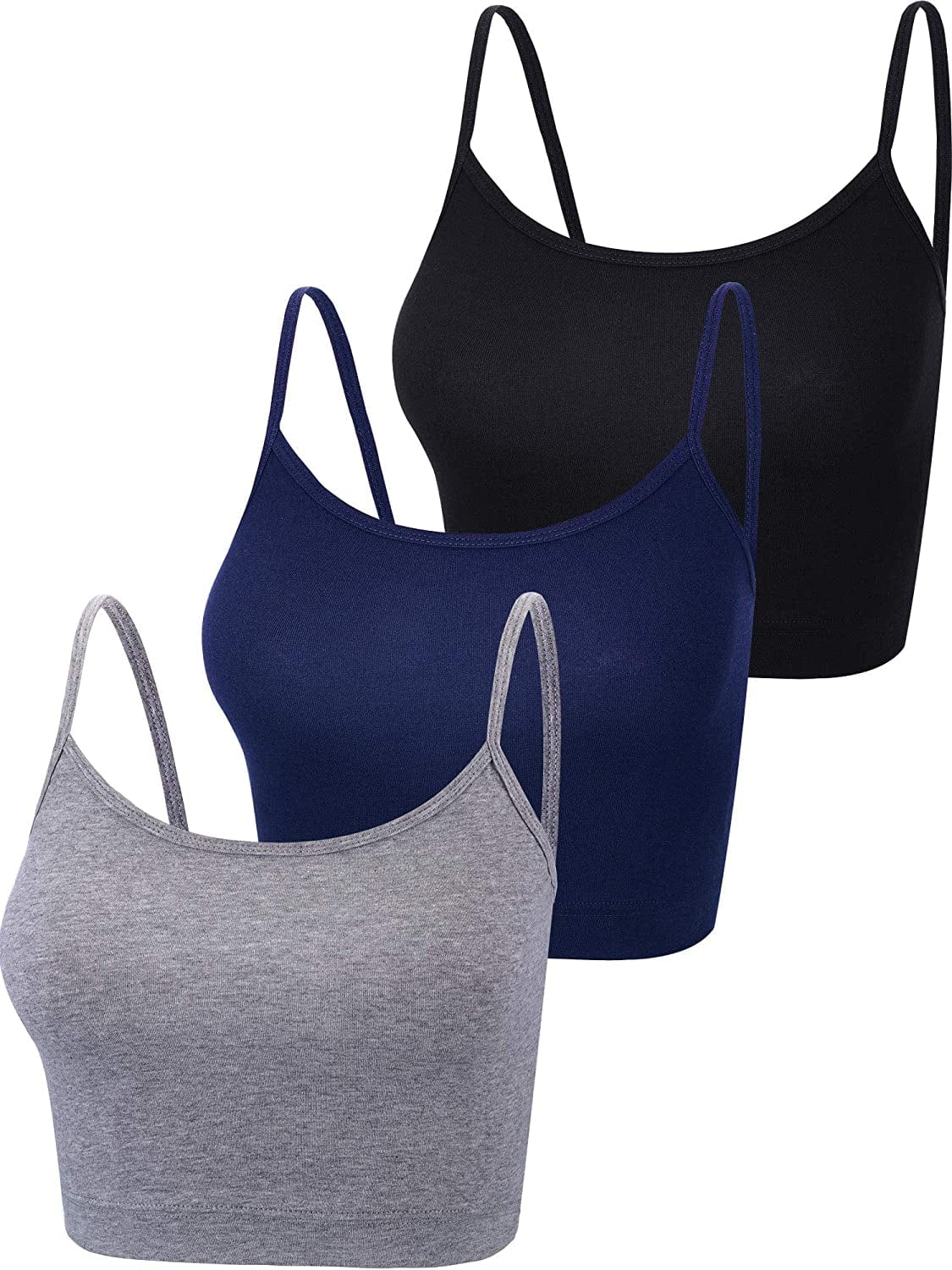 3 Pcs Crop Camisole Top Spaghetti Strap Tank Sleeveless Crop Tank Top for Women Sports Black, Dark Grey, Navy / Medium